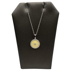 Diamond Disc Necklace in Sterling Silver – 0.20ctw Diamonds, Yellow-Tan Enamel