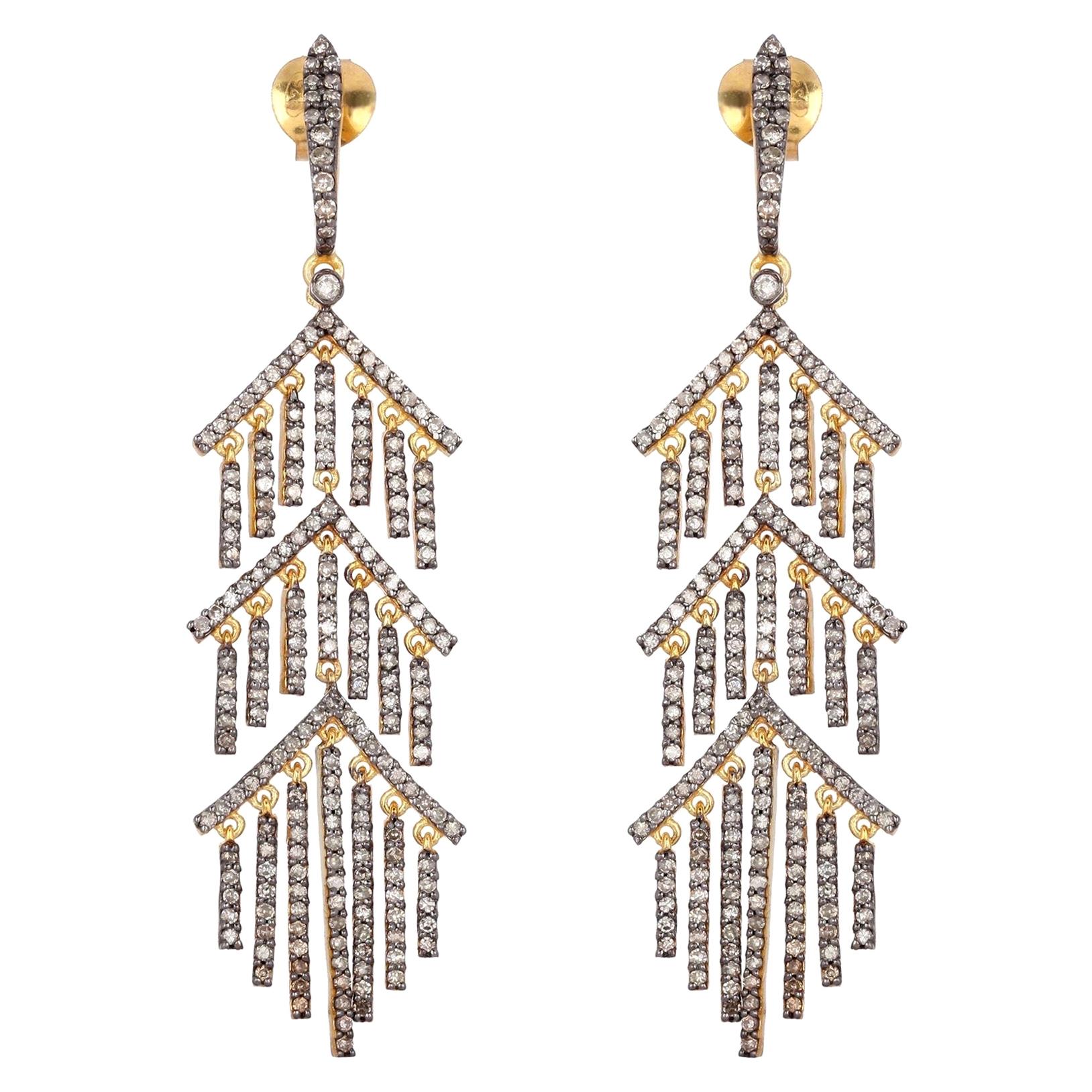 Diamond Chain Drop Earrings For Sale