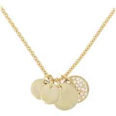 Diamond Discs Pendant Necklace, 18 Karat Gold Engravable Round Cut .29 Carat