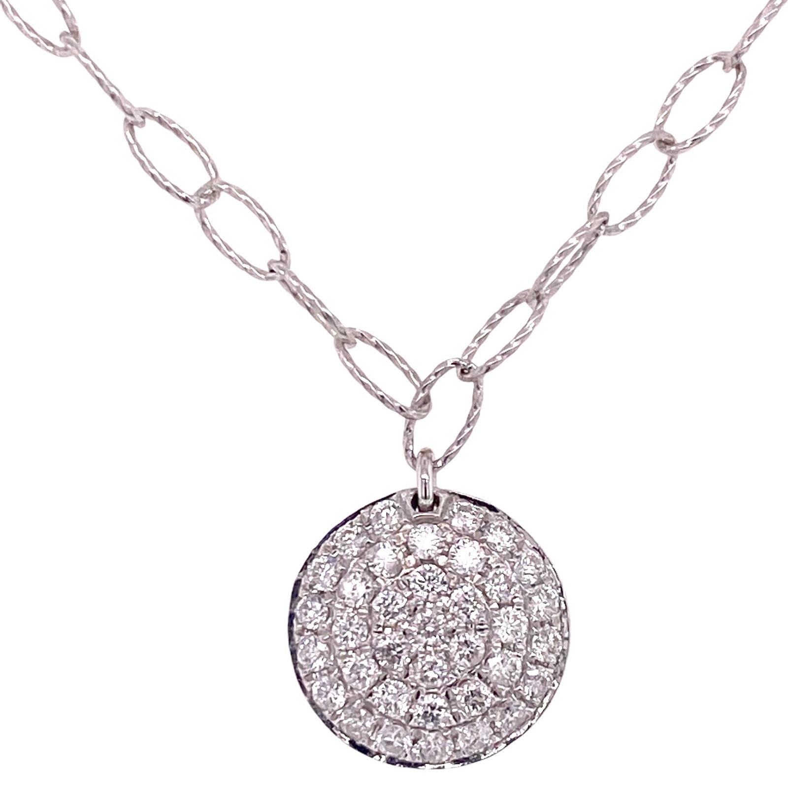 Diamond Disk Drop 14 Karat White Gold Modern Link Necklace In Excellent Condition In Boca Raton, FL