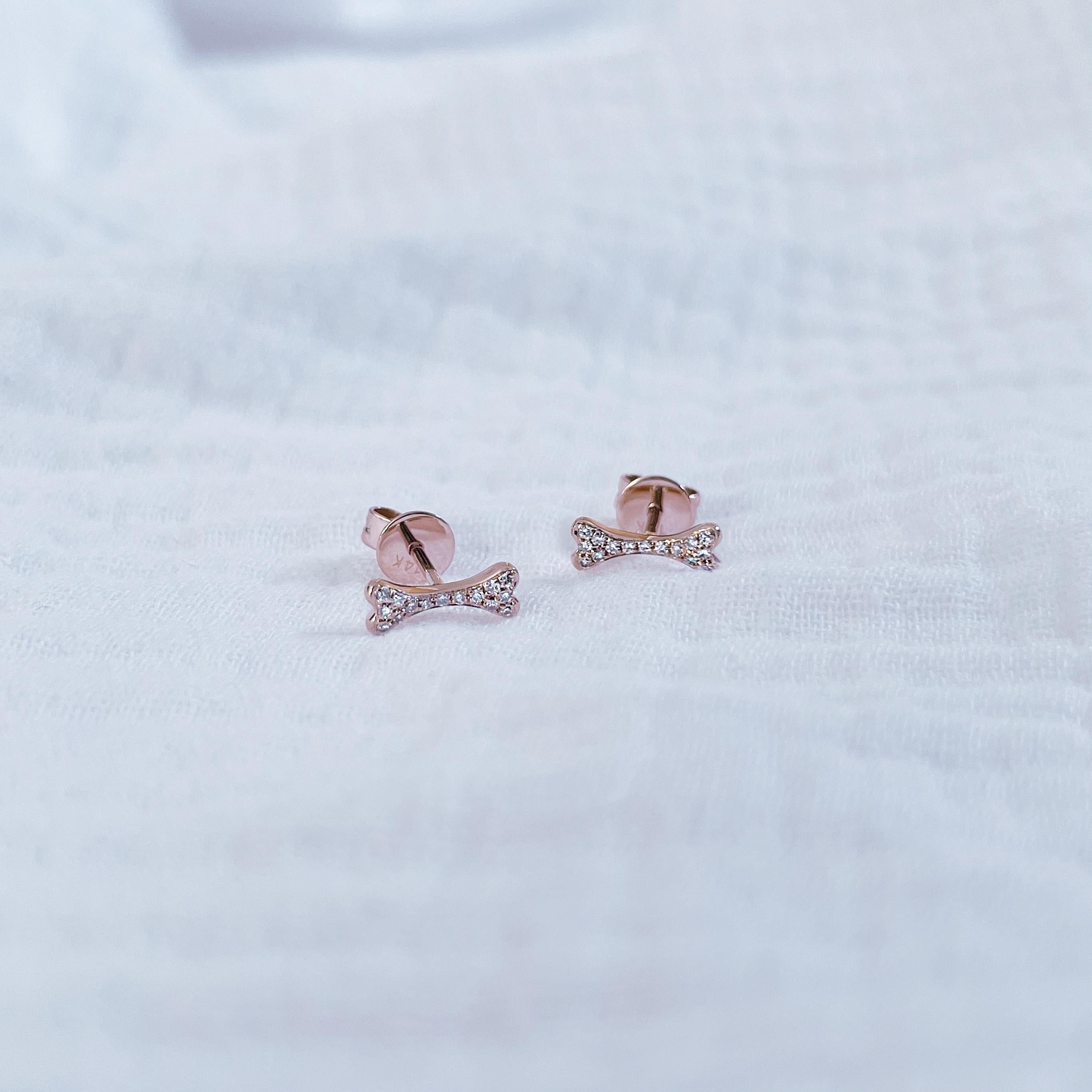Diamond Dog Bone Earrings 14k Rose Gold In New Condition For Sale In North Hollywood, CA