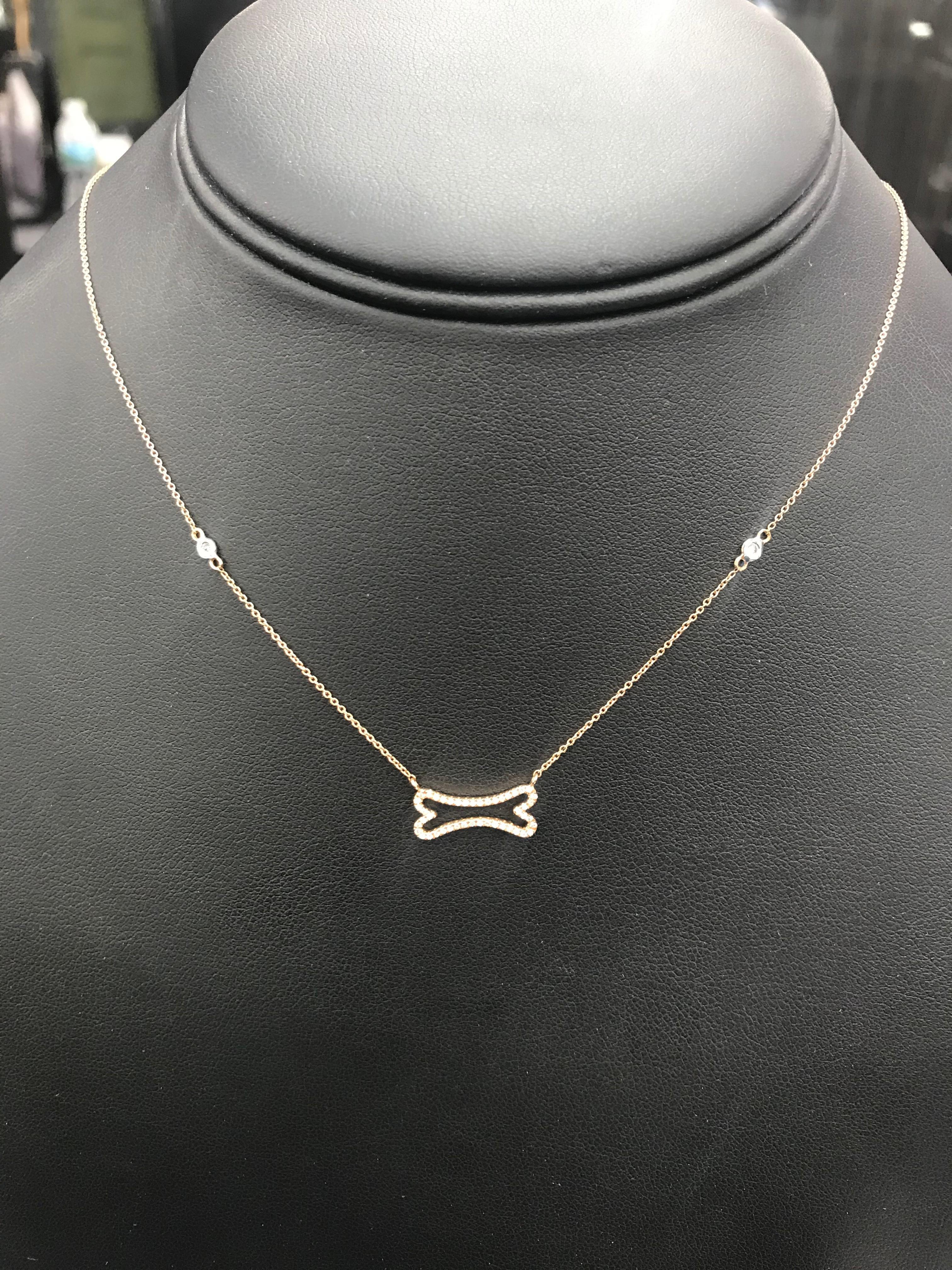 Diamond Dog Bone Necklace 18 Karat Rose Gold 1