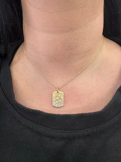 Diamond Dog Tag Confetti Pendant Necklace 0.73 Carats 14 Karat Yellow Gold