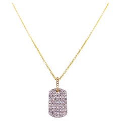 Diamond Dog Tag Necklace w 77 Diamonds on Tag & Bail in Solid 14K Yellow Gold 