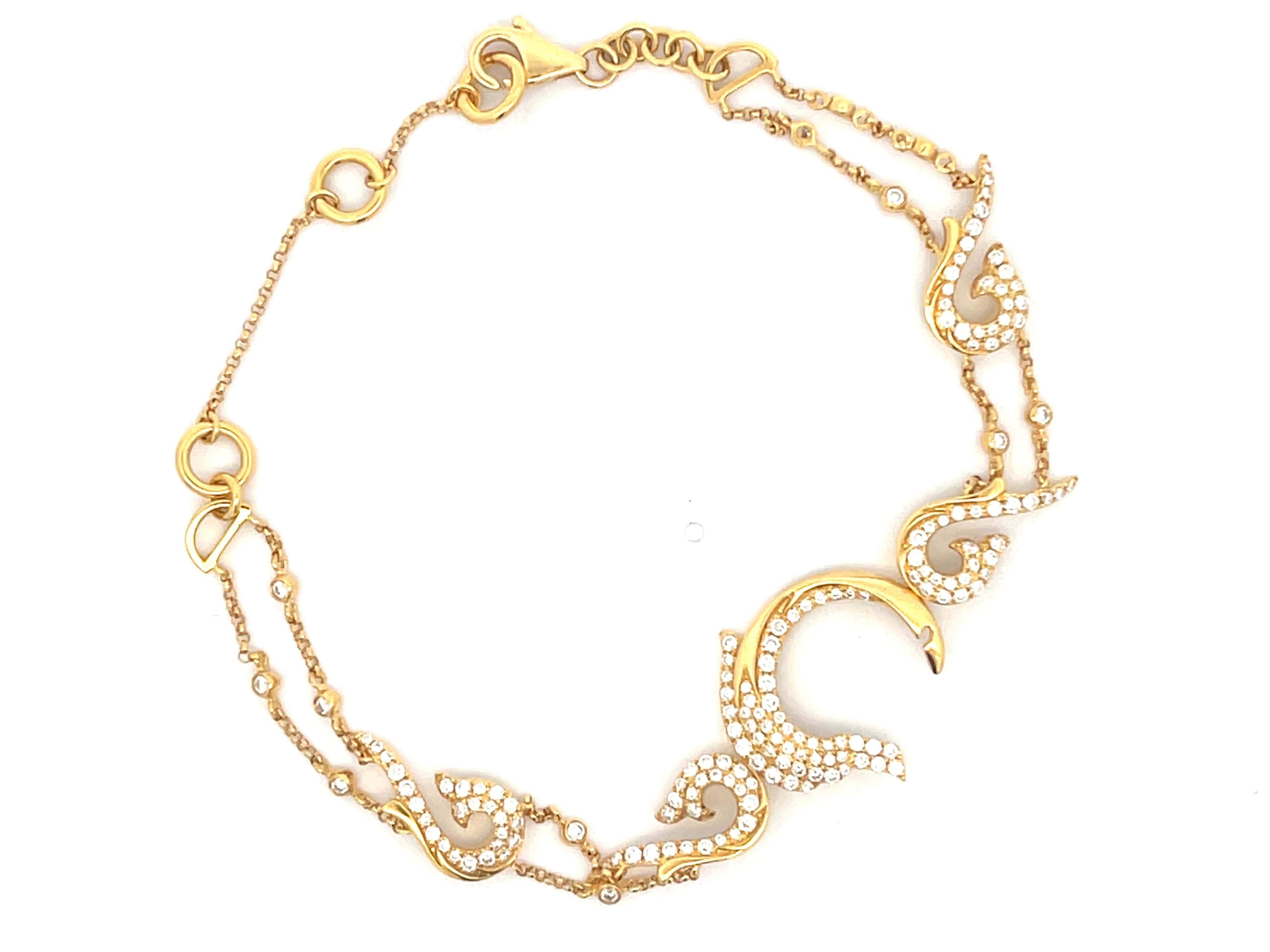 Modern Diamond Dolphin Bracelet in 18k Yellow Gold For Sale