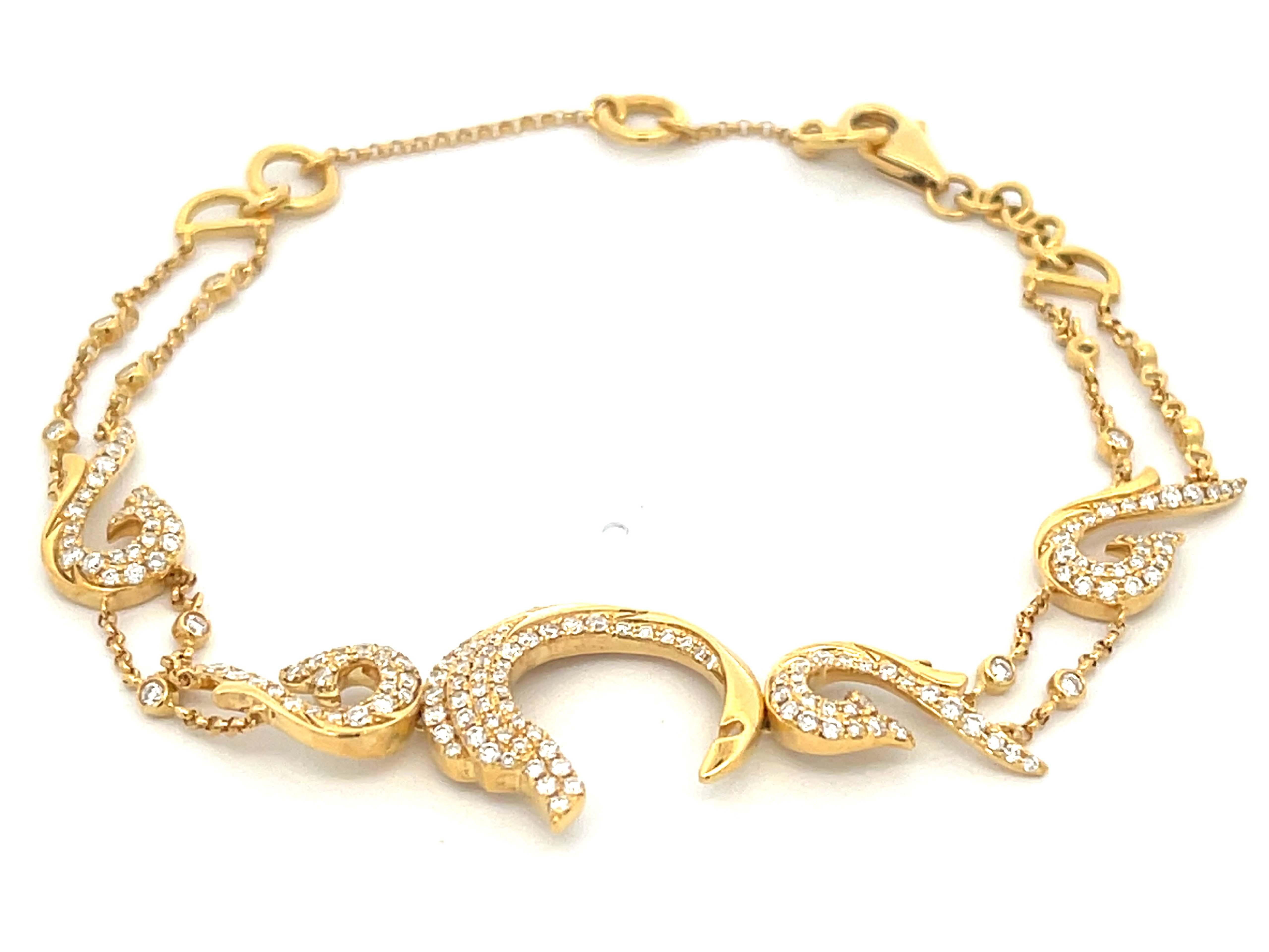 Brilliant Cut Diamond Dolphin Bracelet in 18k Yellow Gold For Sale