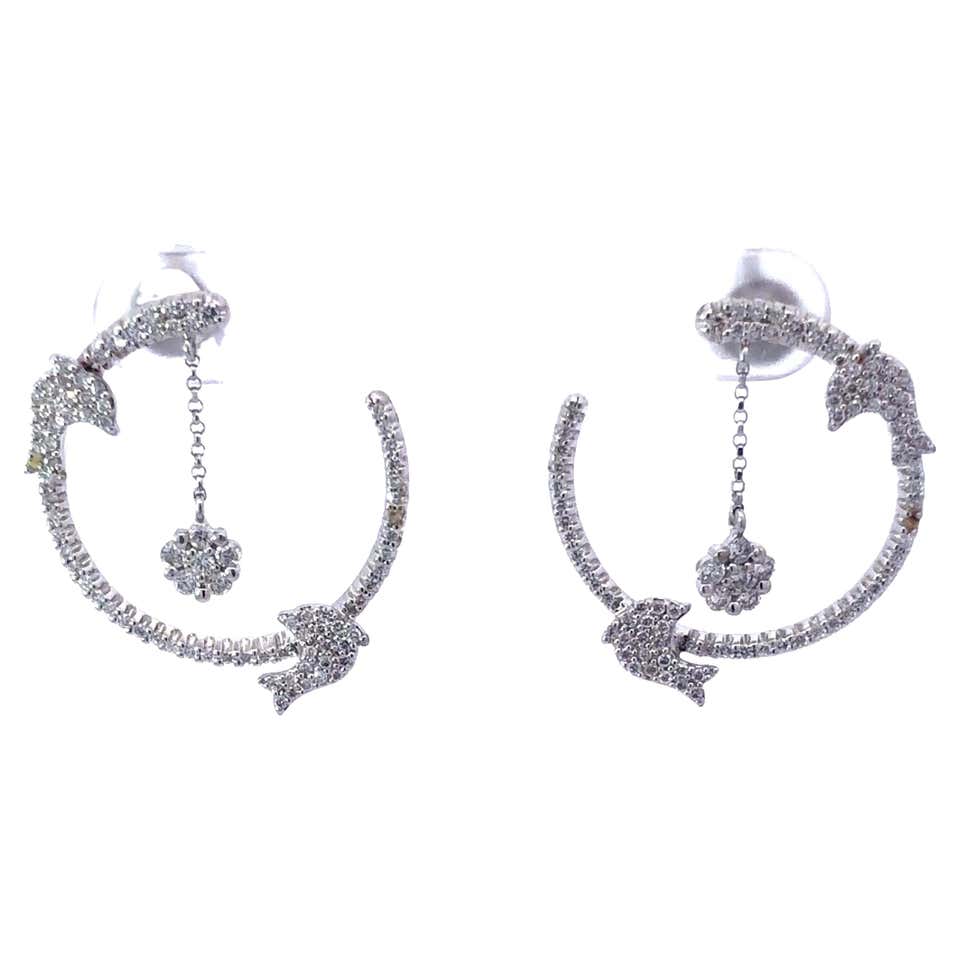 Diamond Rondel Hoop Earrings in 18K White Gold For Sale at 1stDibs
