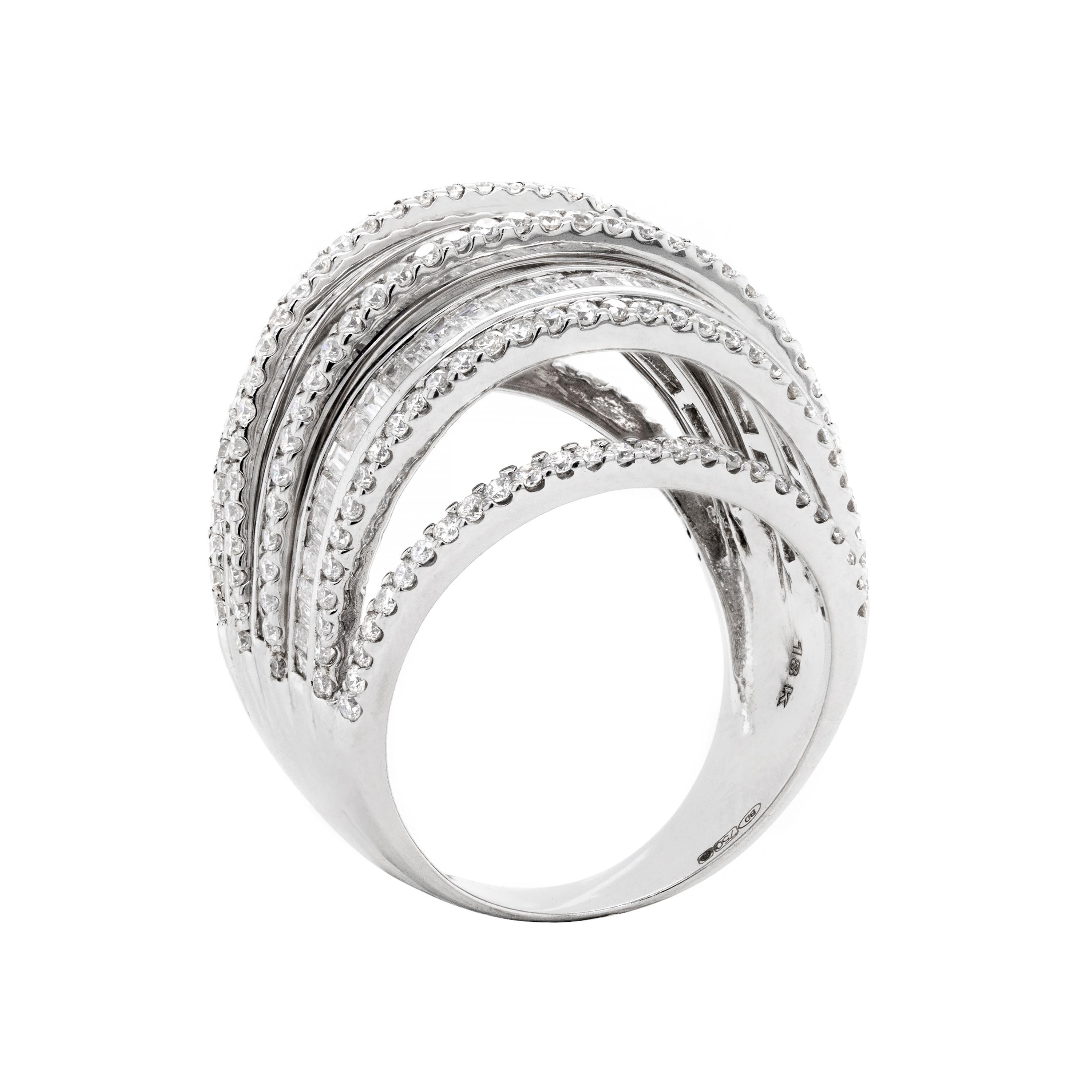 Brilliant Cut Diamond Dome 18 Carat White Gold Cocktail Ring For Sale