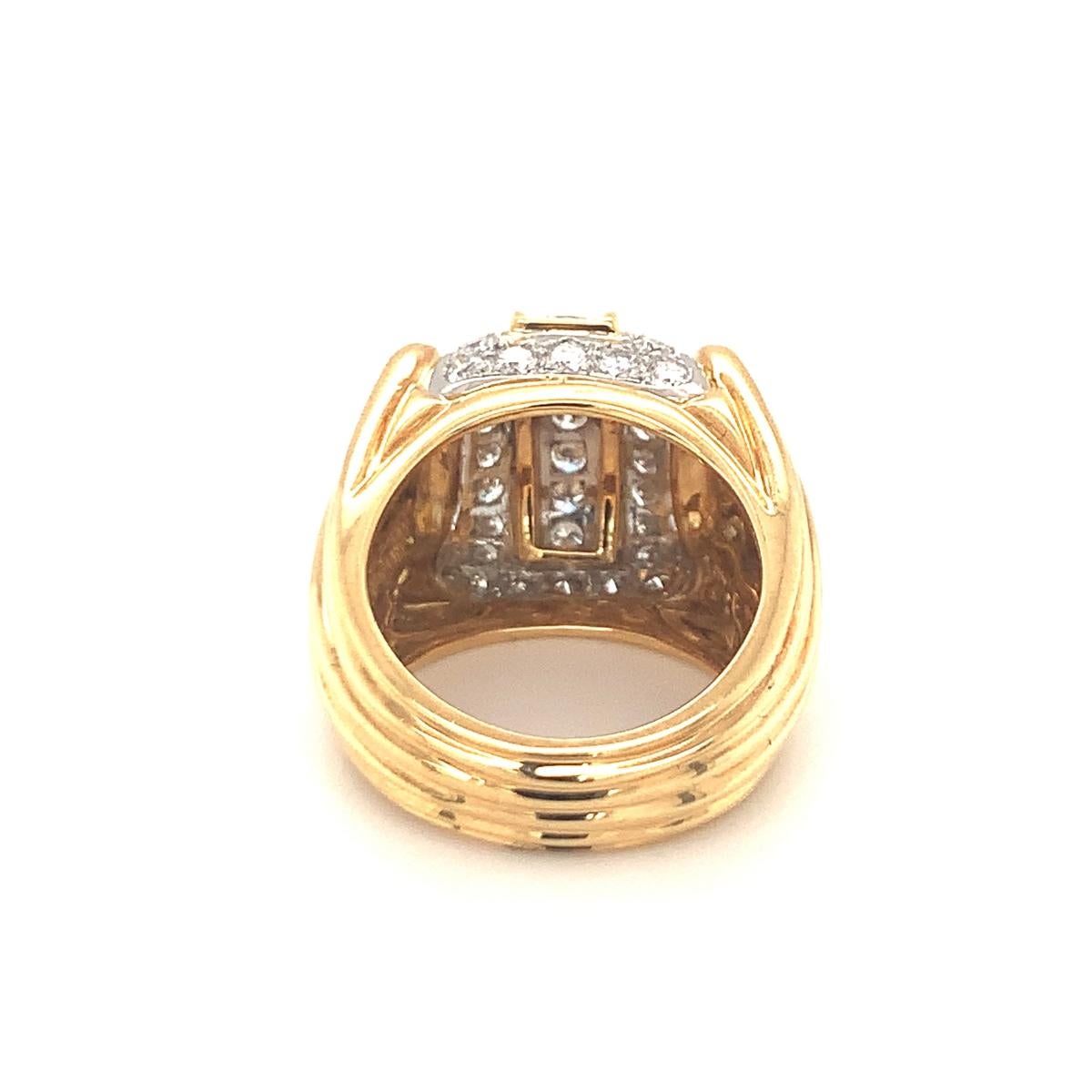 Diamond Dome 18K Yellow Gold and Platinum Ring, circa 1970s In Good Condition In Beverly Hills, CA