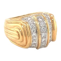 Diamond Dome 18K Yellow Gold and Platinum Ring, circa 1970s