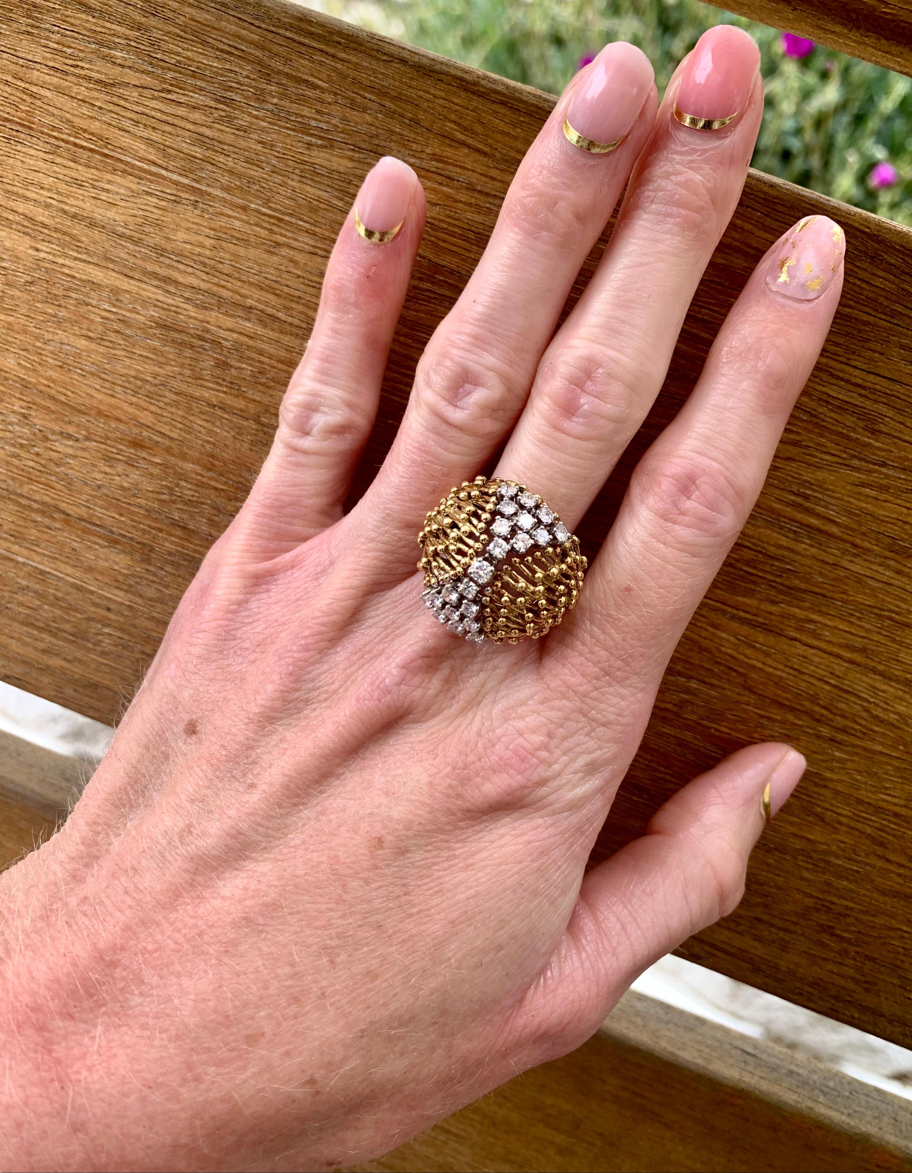 Diamond Dome 18K Yellow Gold Ring, circa 1960s For Sale 3