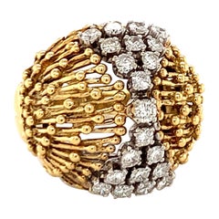Anello con cupola di diamanti in oro giallo 18 carati, anni '60 circa
