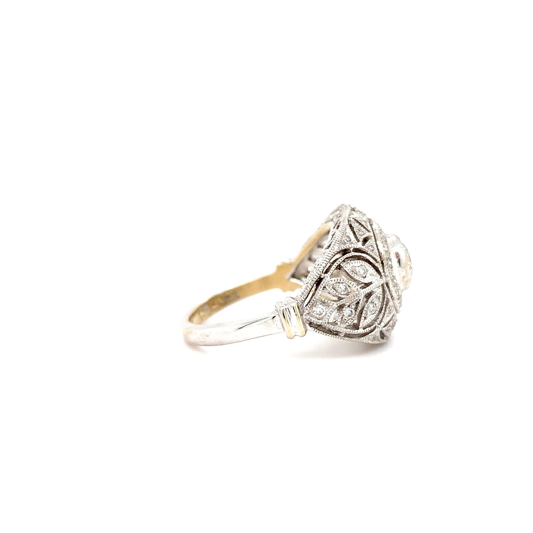 Women's Diamond dome antique engagement ring in 18k white gold For Sale