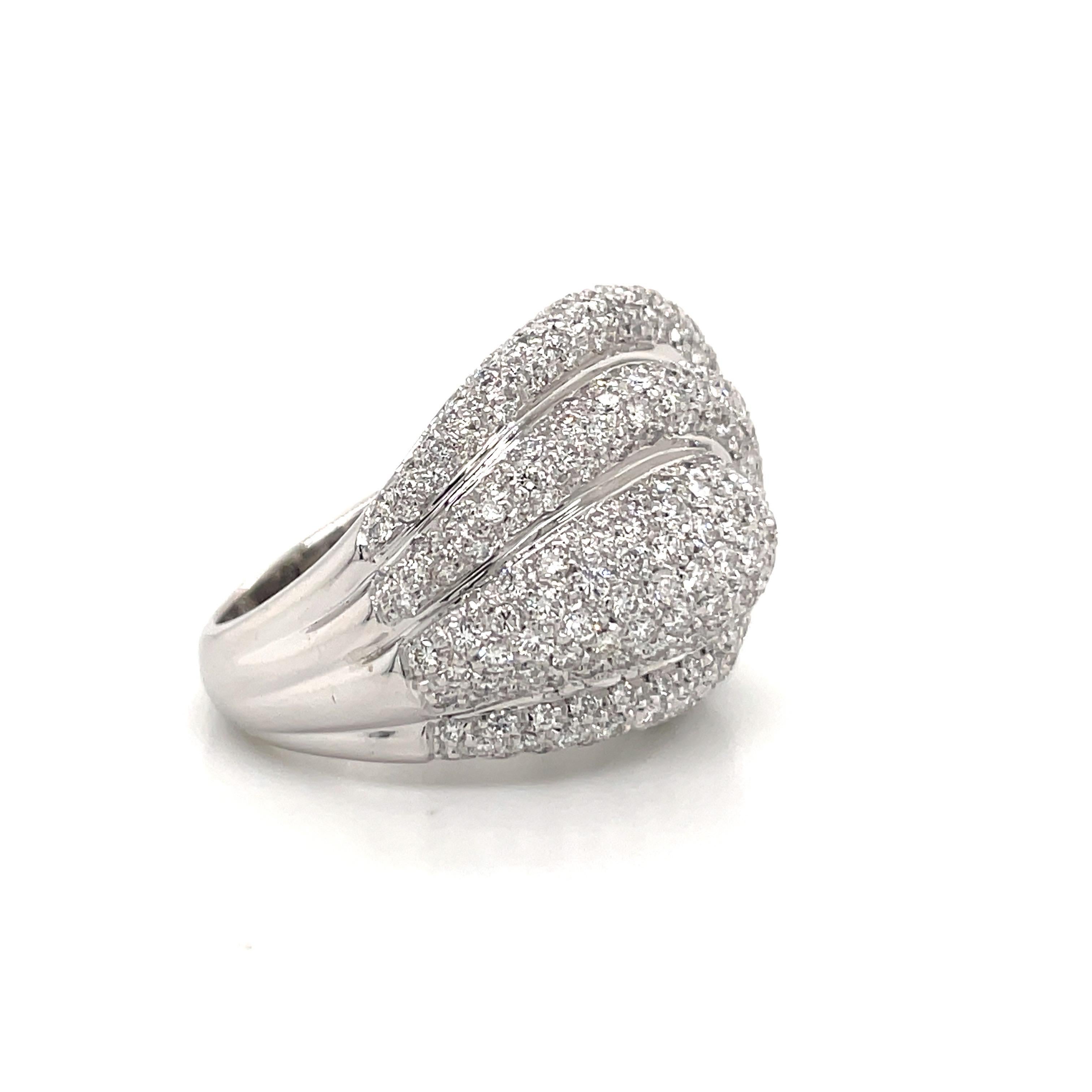 Diamond Dome Cocktail Ring 4 Carat 18 Karat White Gold In New Condition In New York, NY