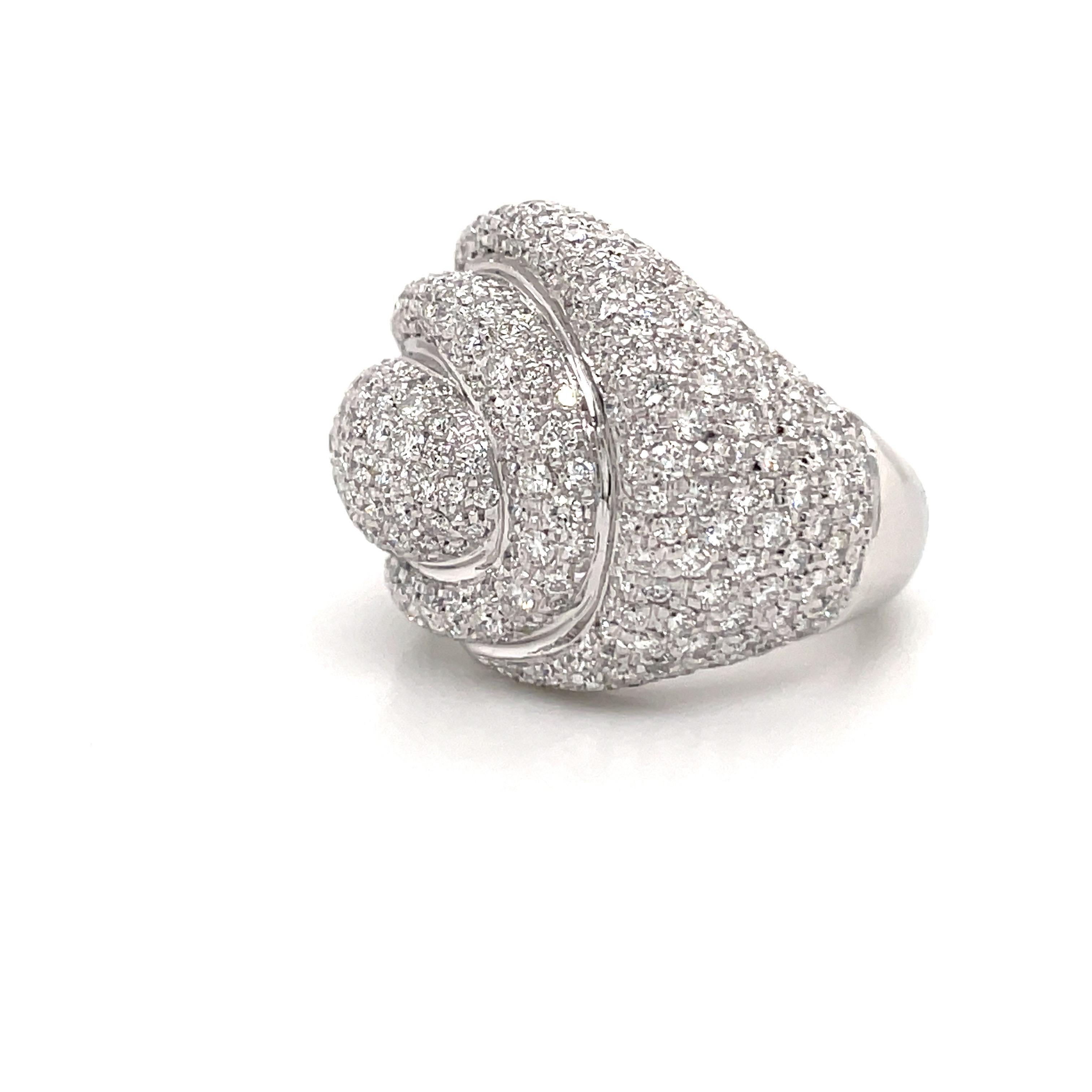 Women's Diamond Dome Cocktail Ring 4 Carat 18 Karat White Gold For Sale