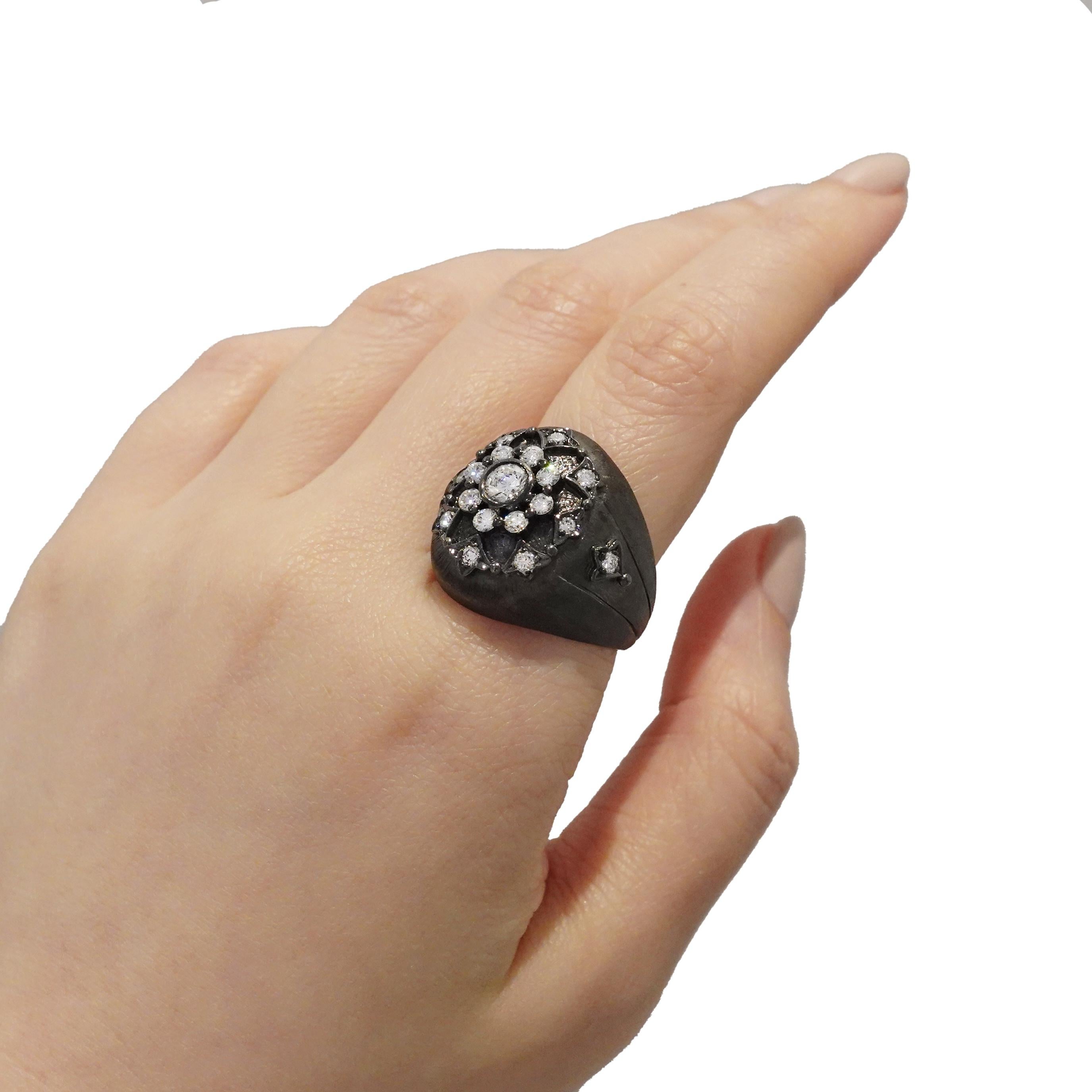 Brilliant Cut Diamond Dome Ring in 18K Blackened Gold by Dilys' For Sale