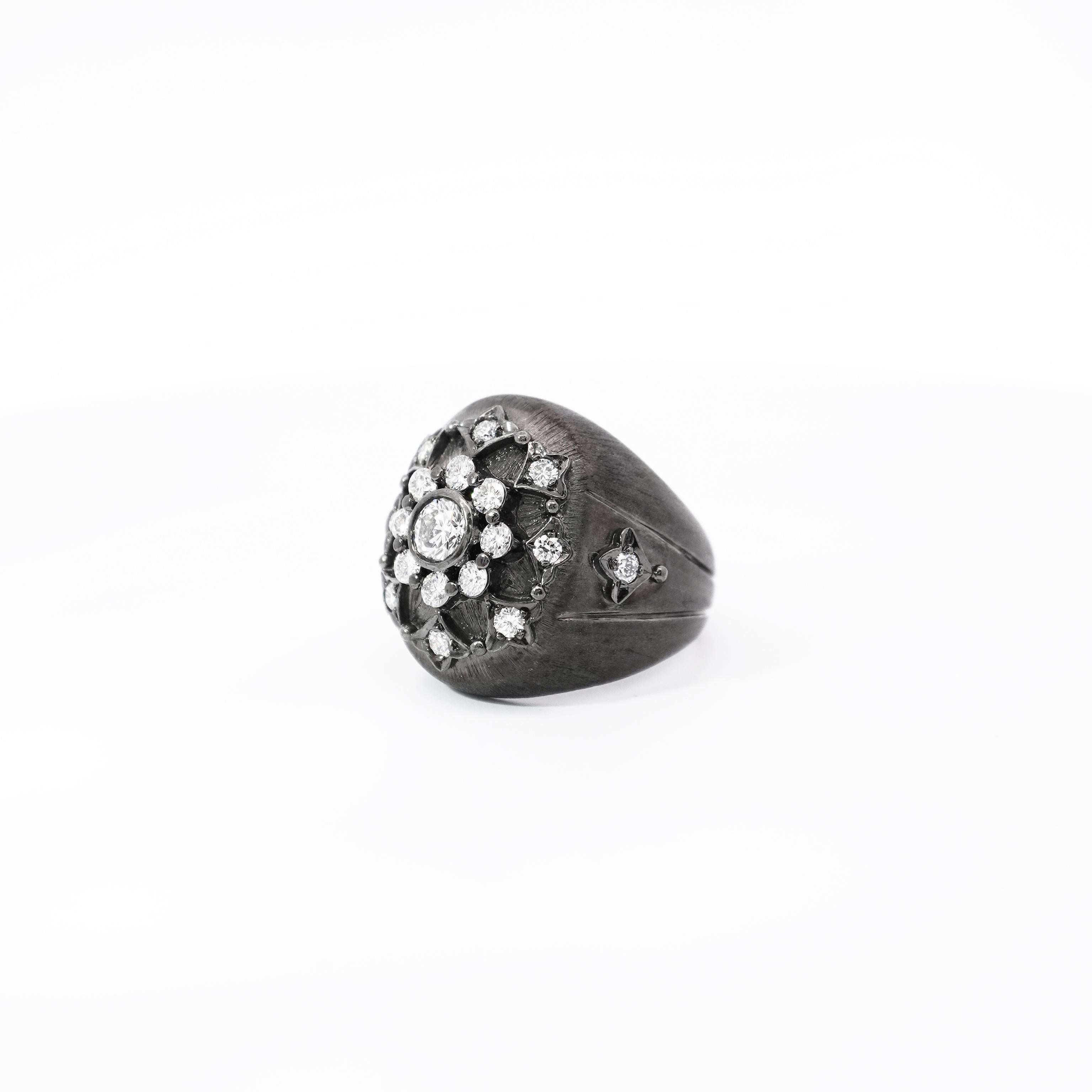 Women's or Men's Diamond Dome Ring in 18K Blackened Gold by Dilys' For Sale