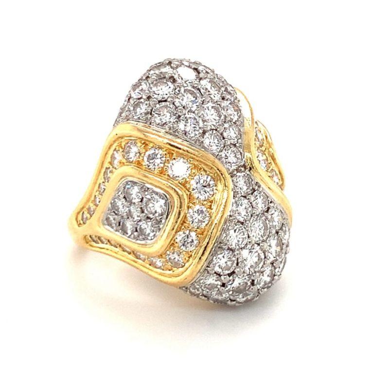 Brilliant Cut Diamond Dome Ring in Platinum and 18K Yellow Gold, circa 1960s For Sale