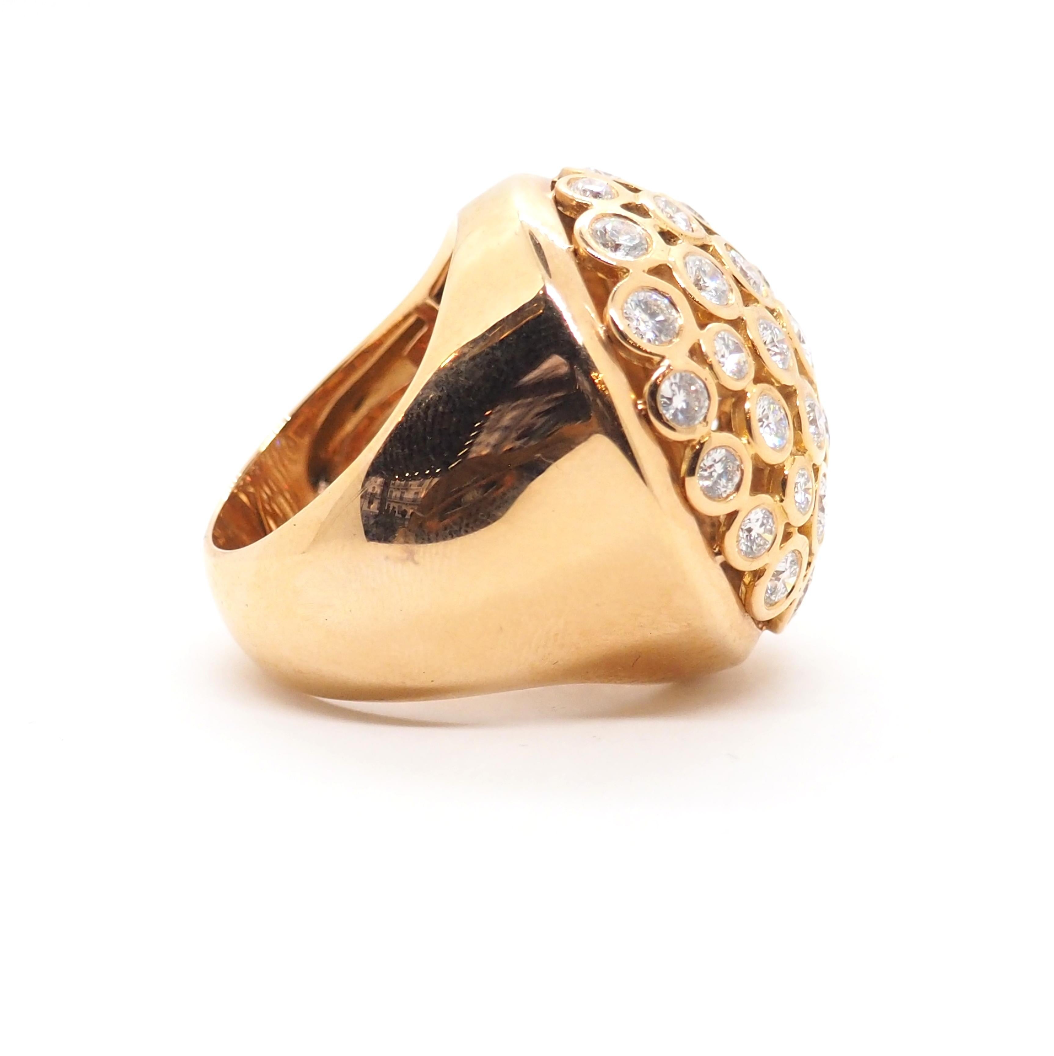 Brilliant Cut Diamond Dome Ring Rose Gold 18 Karat For Sale