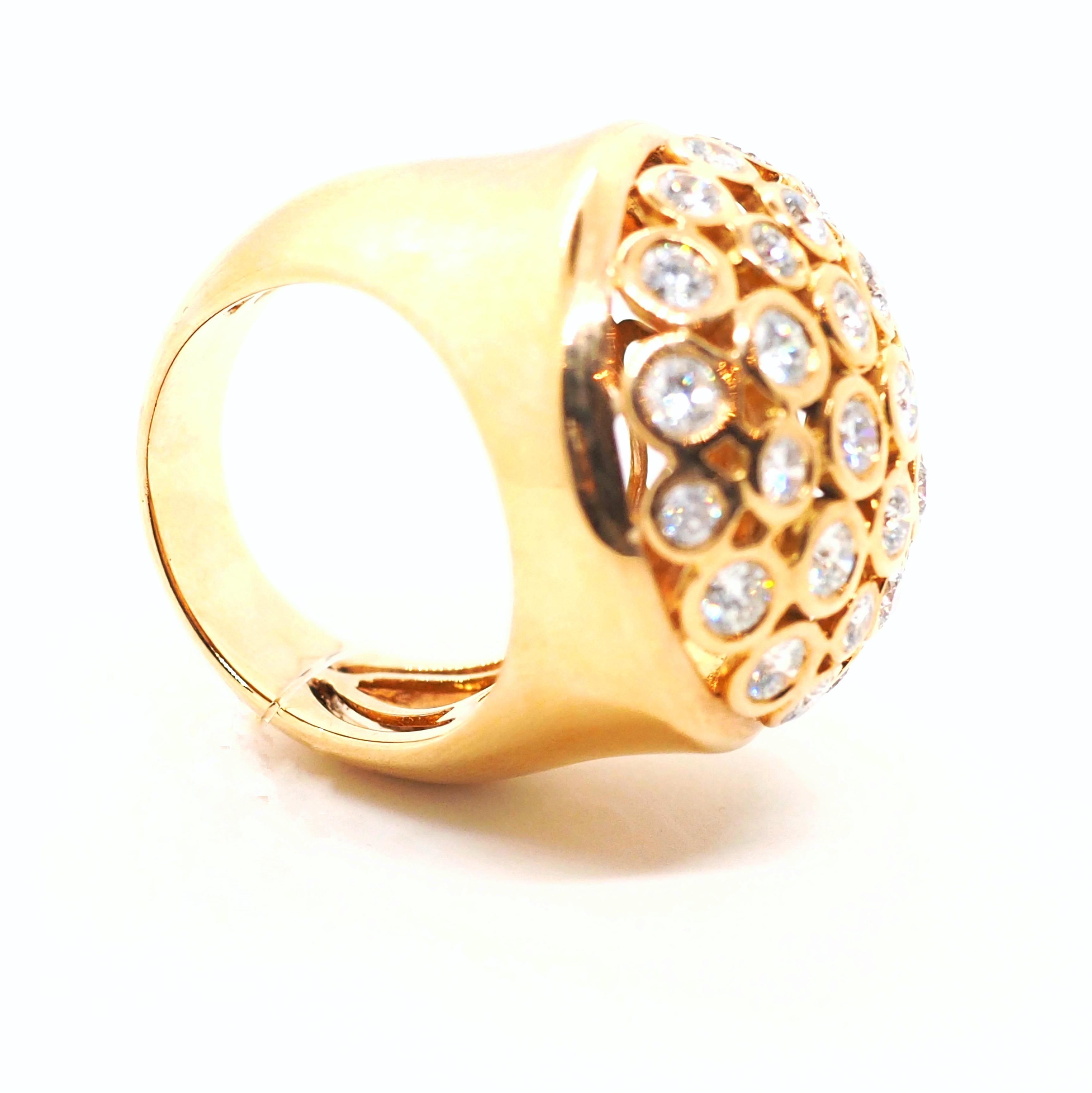 Women's Diamond Dome Ring Rose Gold 18 Karat For Sale