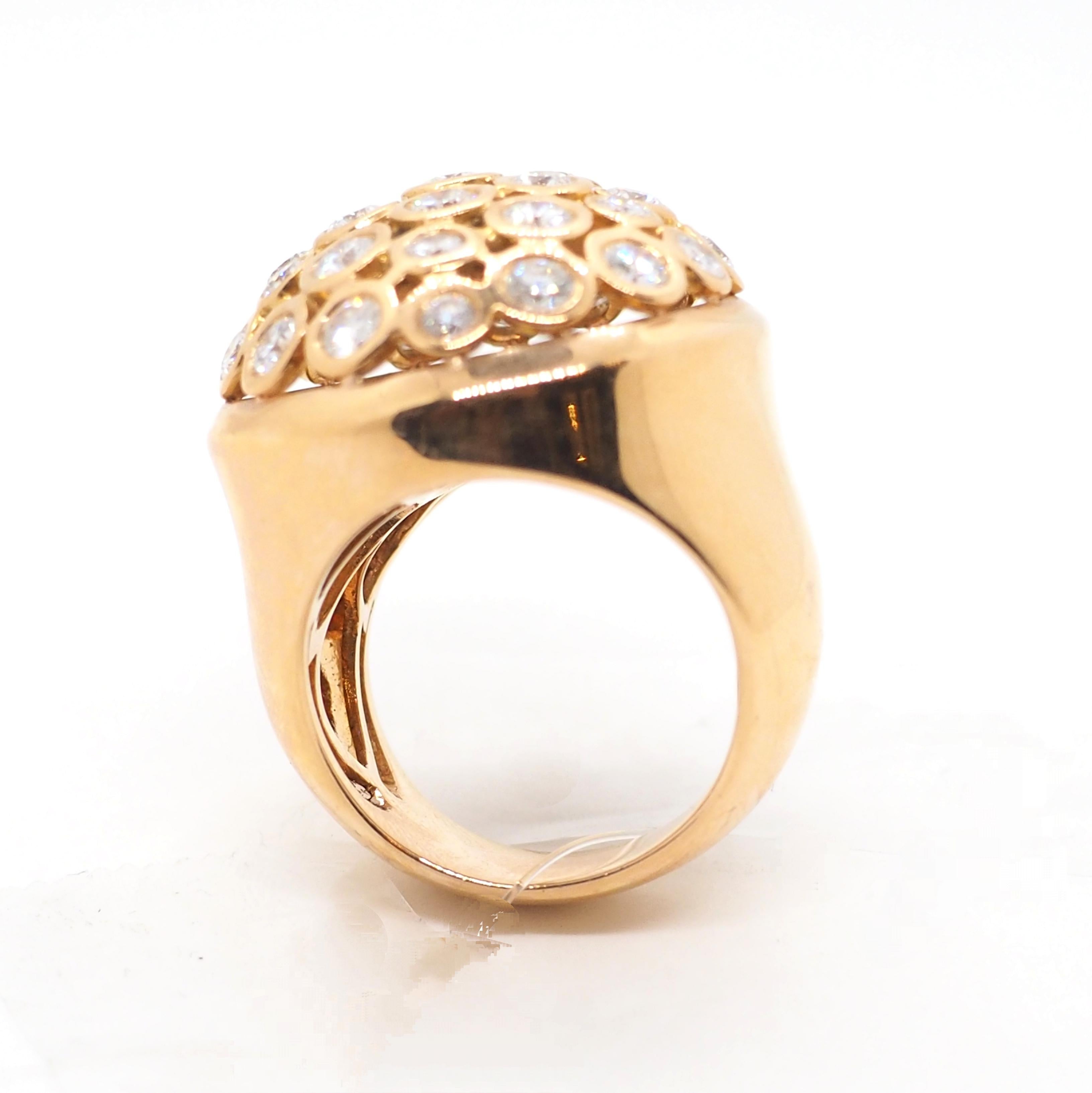 Diamond Dome Ring Rose Gold 18 Karat For Sale 1
