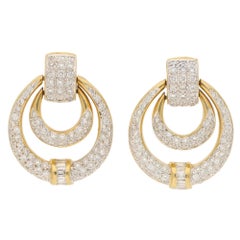 Diamond Door Knocker Drop Earrings Set in 18 Karat White and Yellow Gold