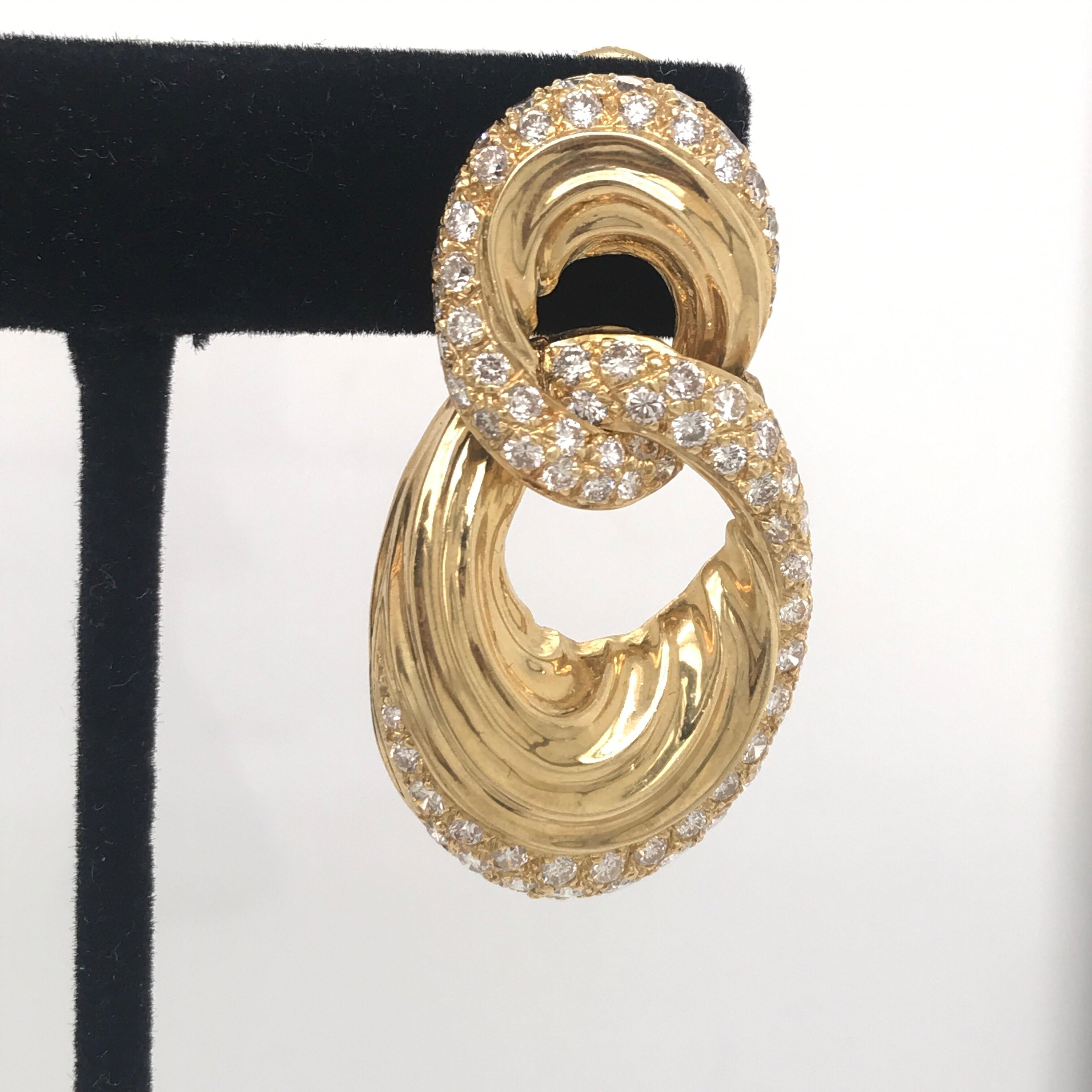 Contemporary Diamond Door Knocker Earrings 6.92 Carat 18 Karat Yellow Gold