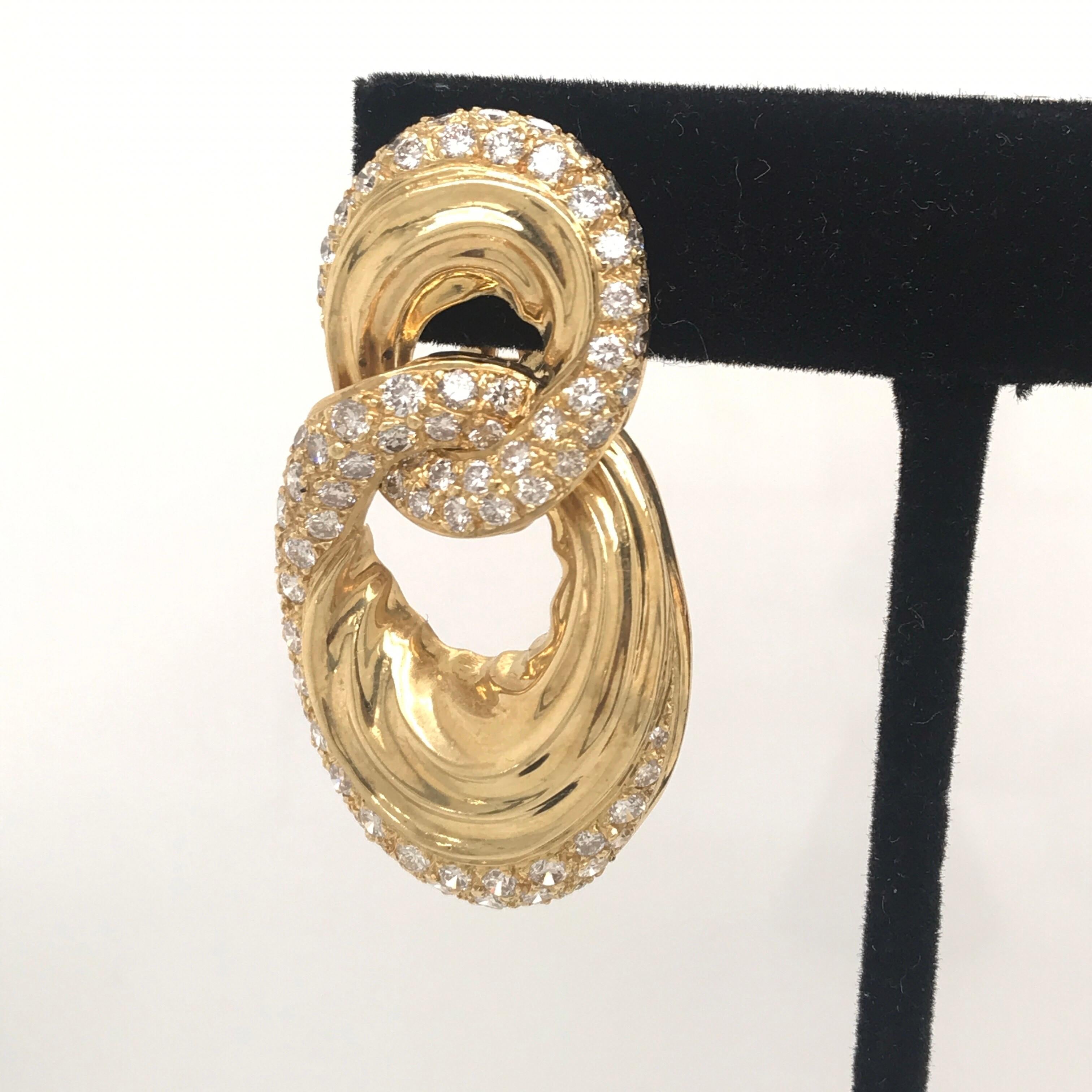Round Cut Diamond Door Knocker Earrings 6.92 Carat 18 Karat Yellow Gold