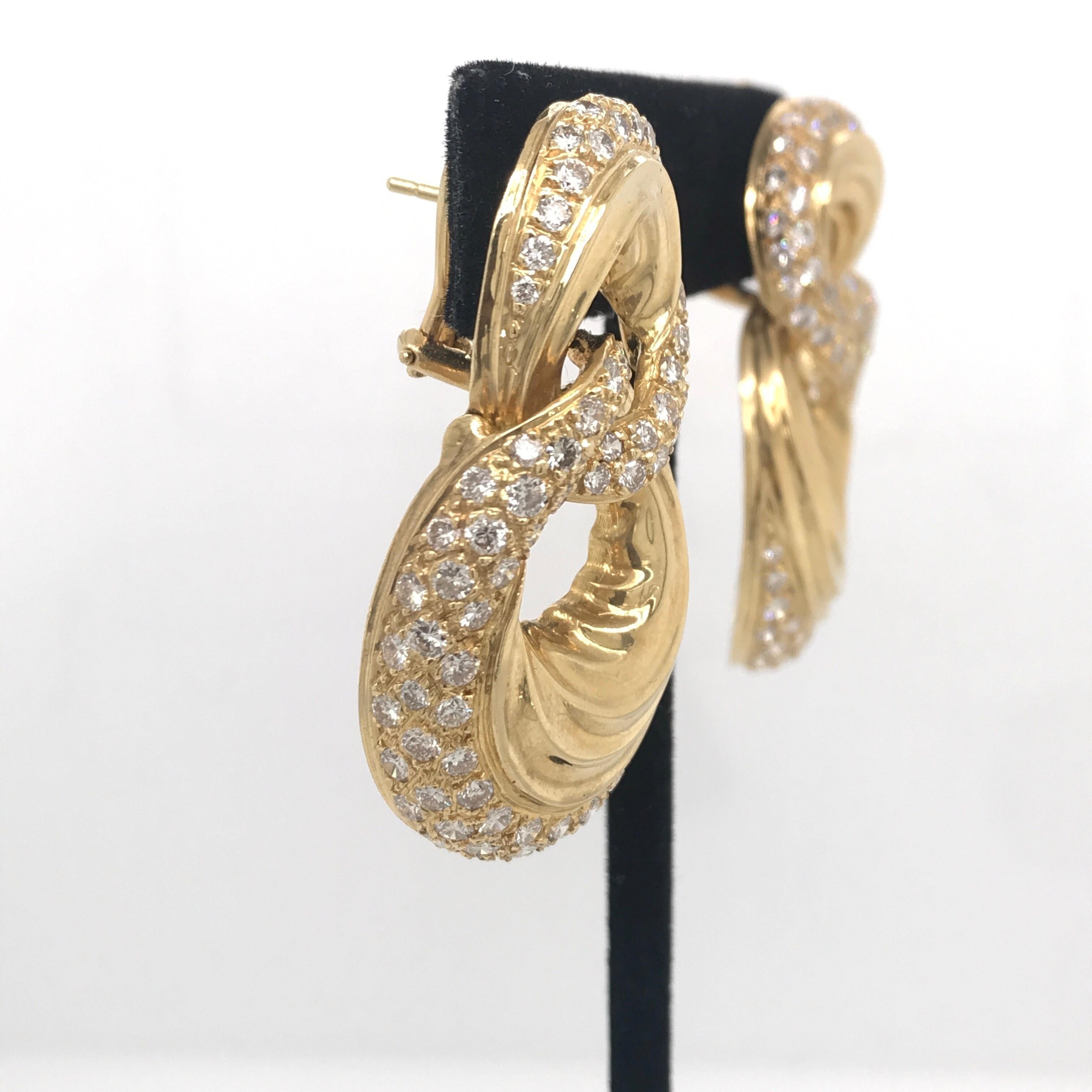 Women's Diamond Door Knocker Earrings 6.92 Carat 18 Karat Yellow Gold