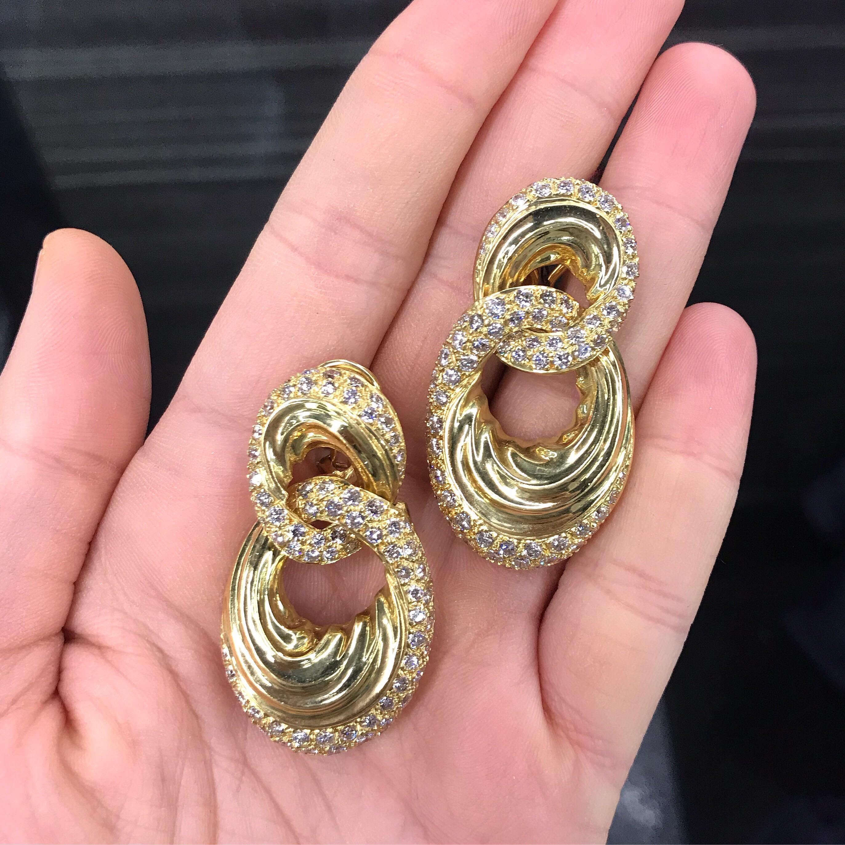 Diamond Door Knocker Earrings 6.92 Carat 18 Karat Yellow Gold 3