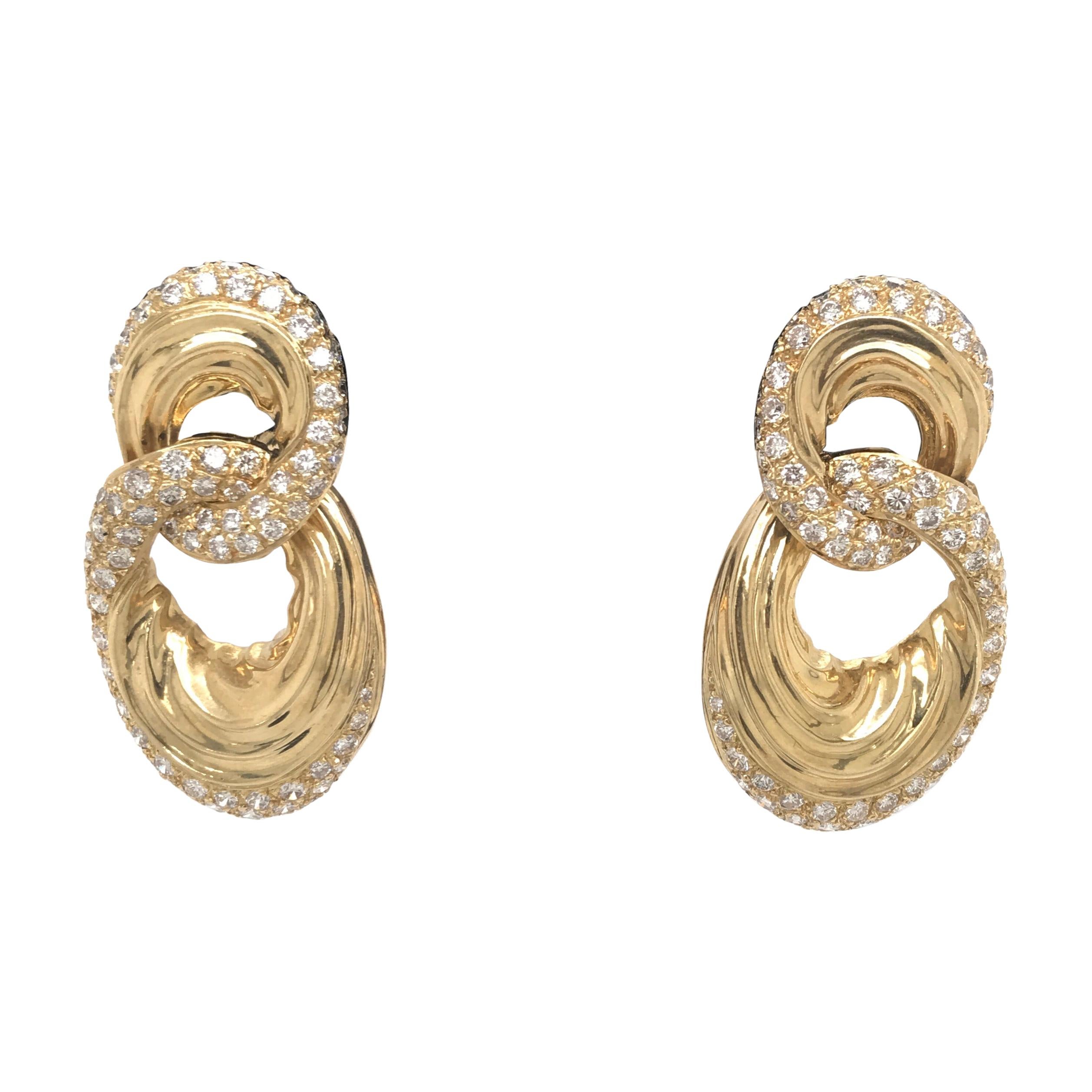 Diamond Door Knocker Earrings 6.92 Carat 18 Karat Yellow Gold