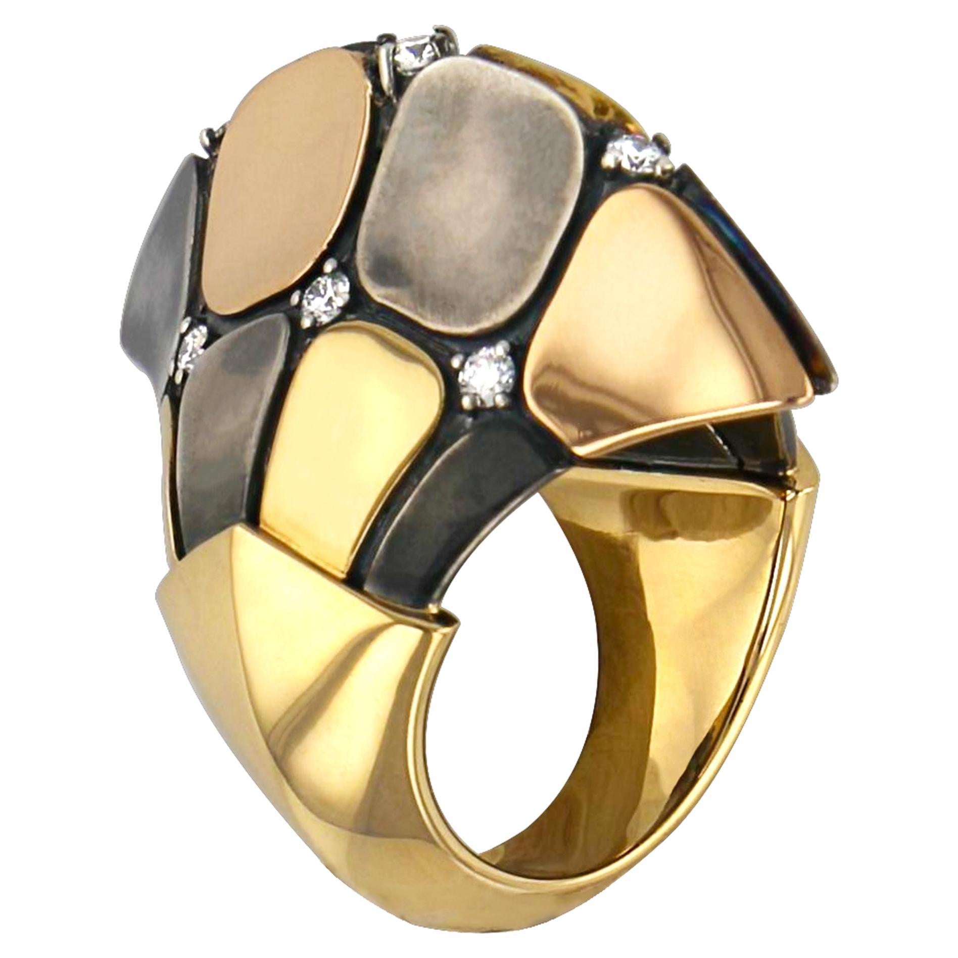 Diamond Dorsal Ring in 18k Yellow & Rose Gold by Elie Top