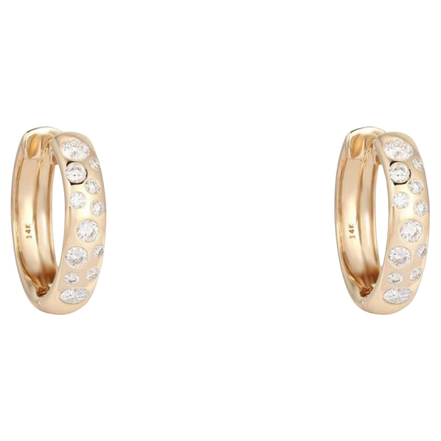 Diamond Dot 14K (or 18k upon request) Yellow Gold Huggie Hoop Earrings