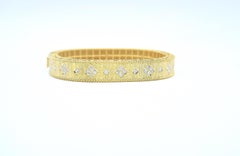Diamond Dotted Engraved Surface 18 Karat Yellow Gold Bangle in Rectangular Shape