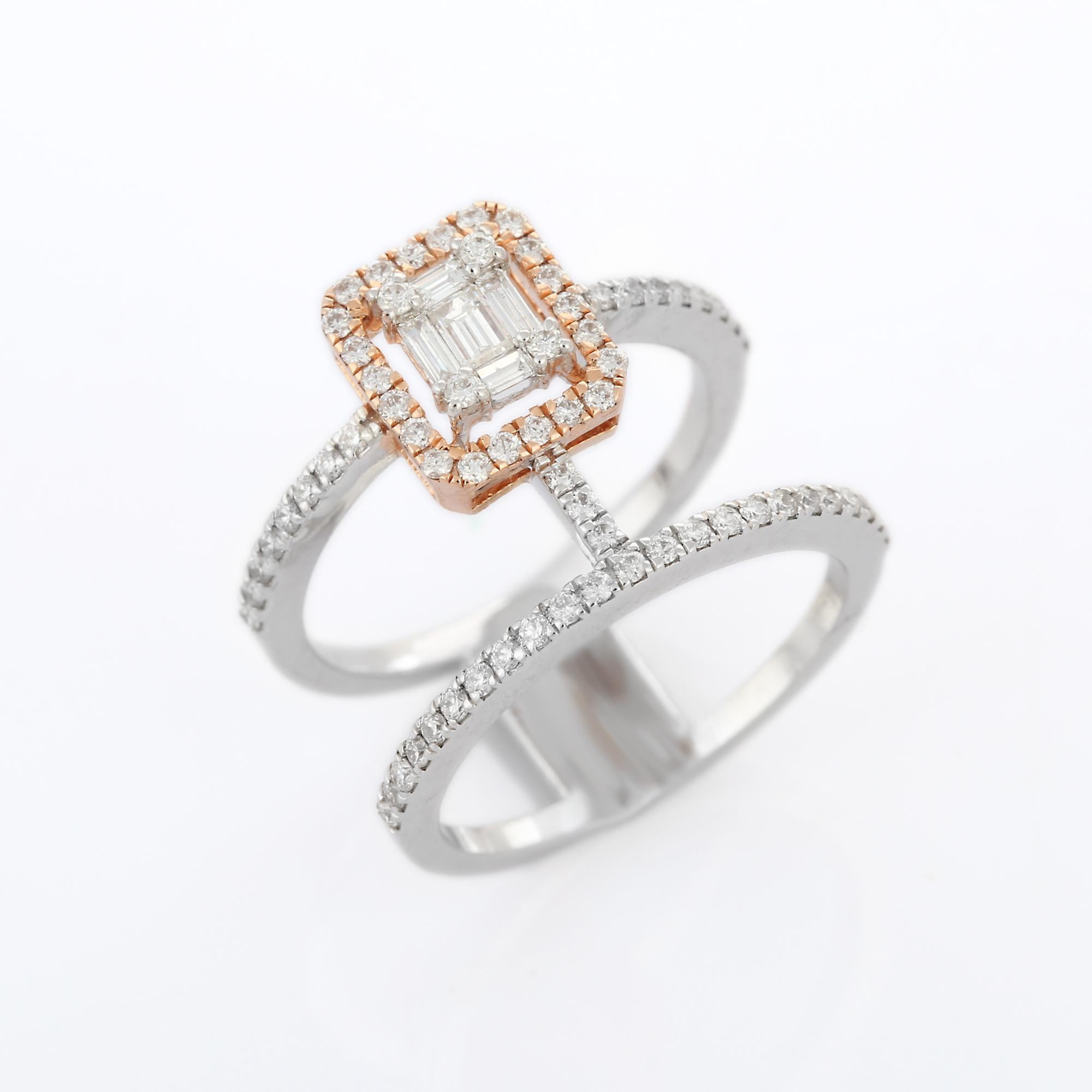 Im Angebot: Diamant-Doppelbandring aus 18 Karat Weißgold mit Diamanten () 7