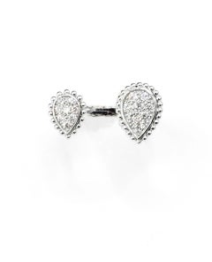 Diamond Double Beaded Drop Cluster 18K White Gold Between-Finger Ring
