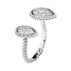 Diamond Double Beaded Drop Cluster 18K White Gold Between-Finger Ring