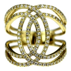 Diamond Double CC Ring in 18 Carat Yellow Gold, Modern Design