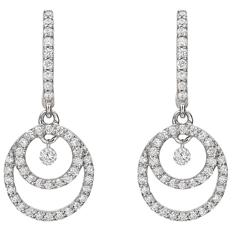 Diamond Double Circle Drop Earrings For Sale