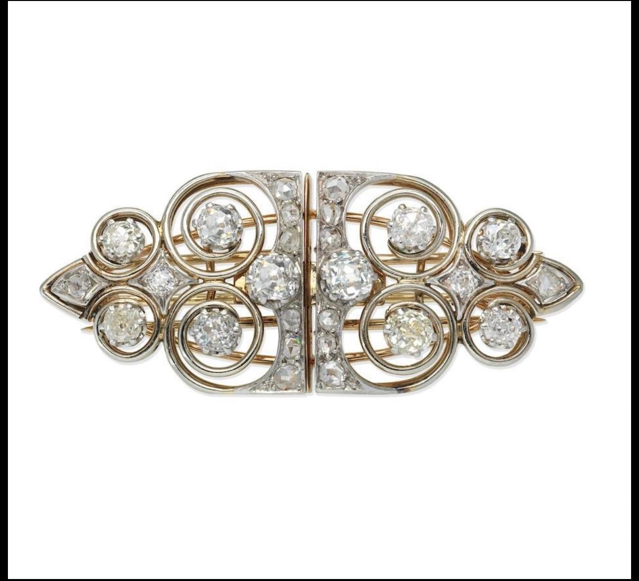 Cushion Cut Diamond double clip Brooch For Sale