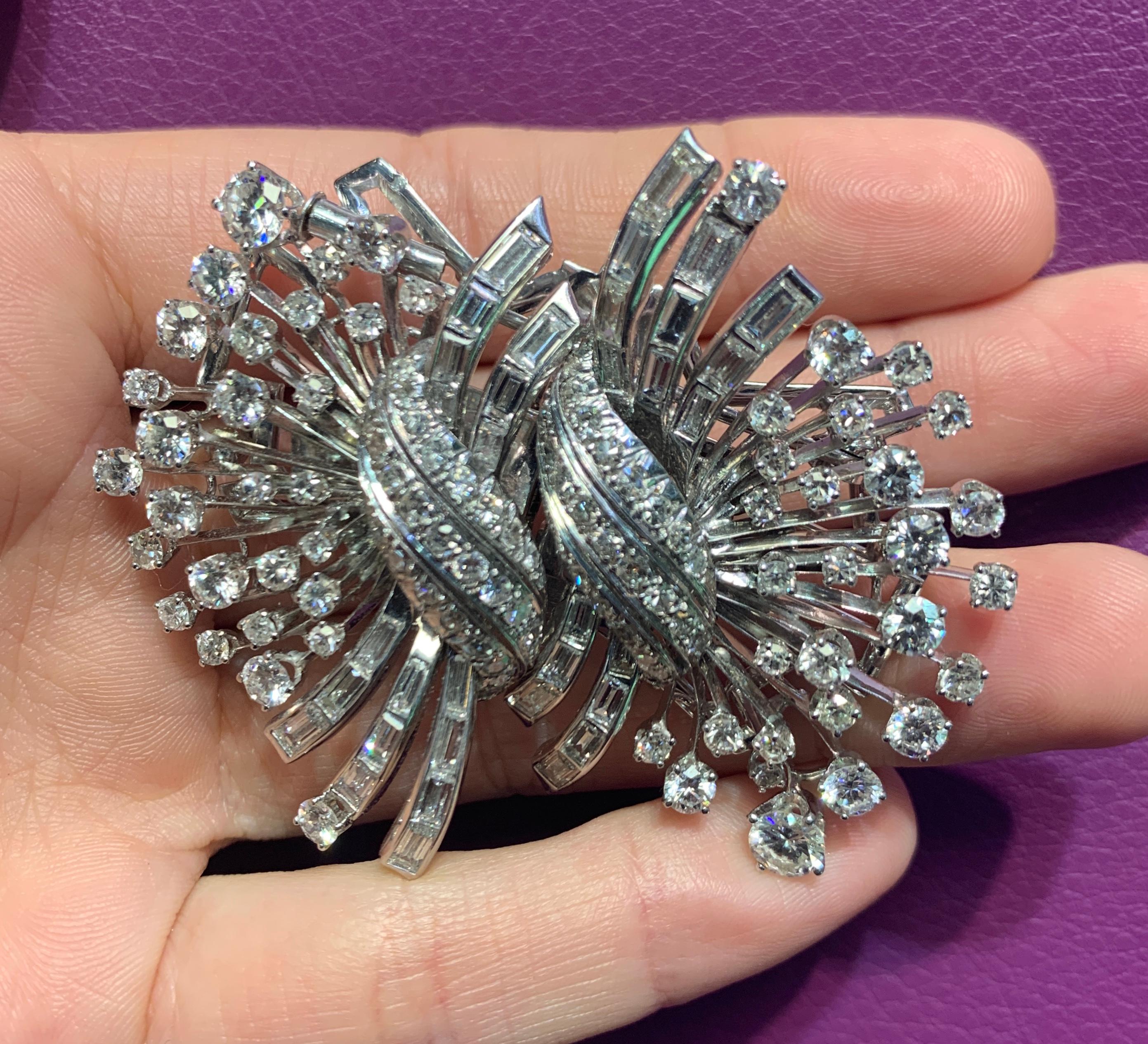 Women's Diamond Double Clip Brooch  For Sale