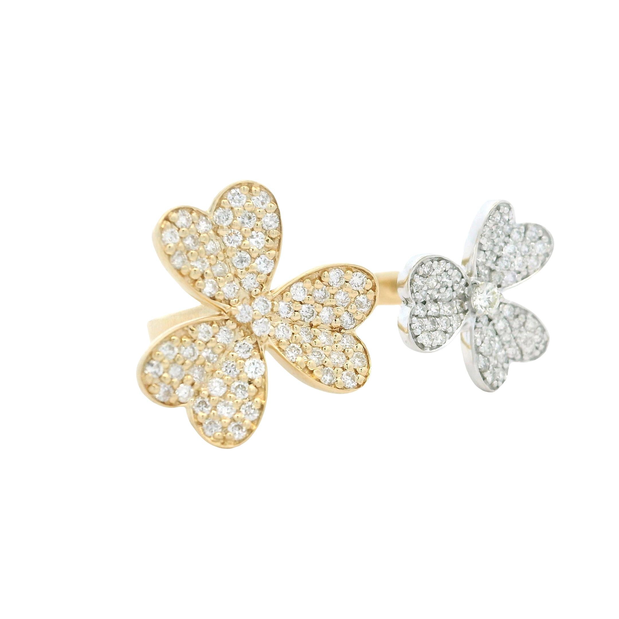 Diamant-Doppelklee-Ring aus 14K zweifarbigem Gold - 1,10 Karat (Zeitgenössisch) im Angebot