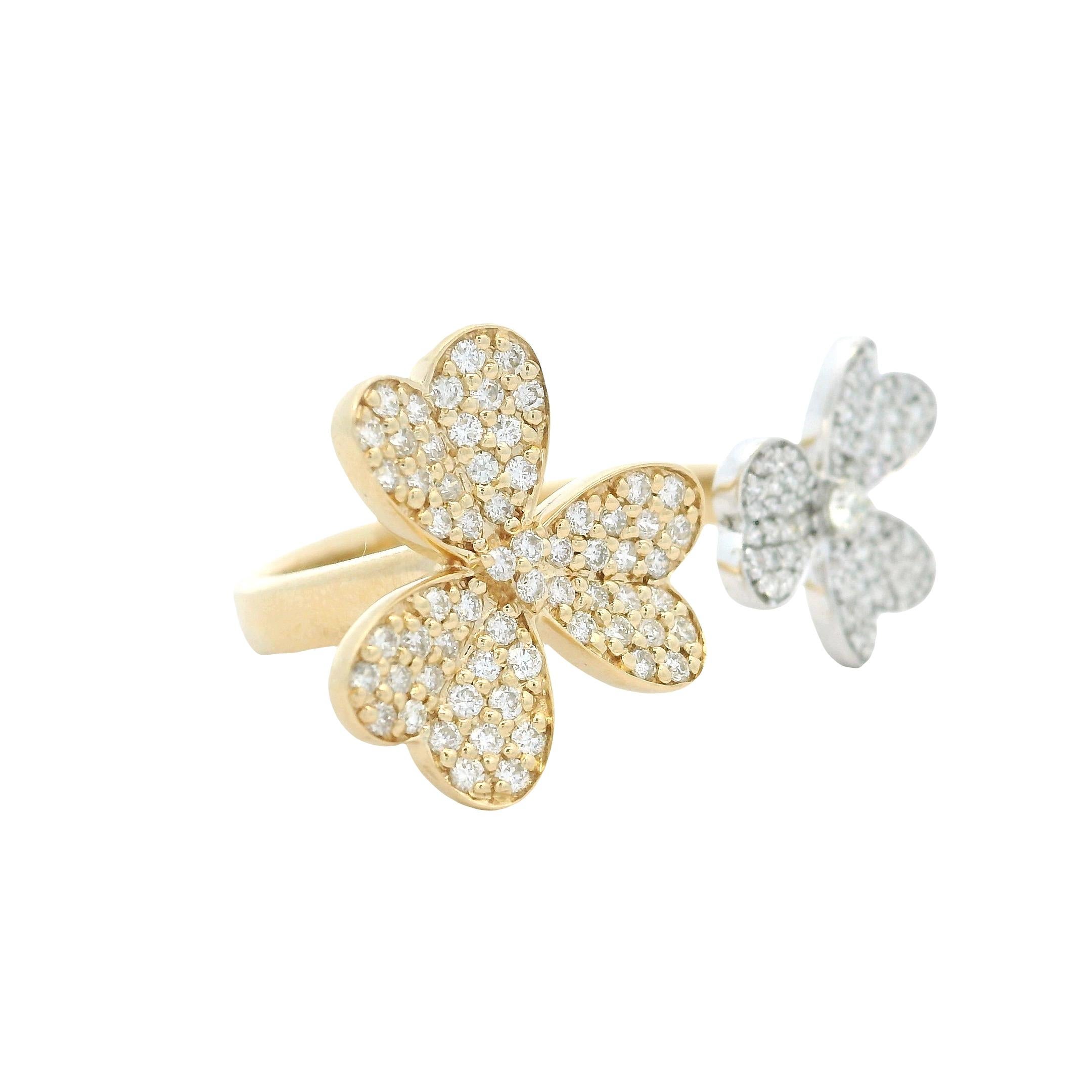 Diamant-Doppelklee-Ring aus 14K zweifarbigem Gold - 1,10 Karat (Rundschliff) im Angebot