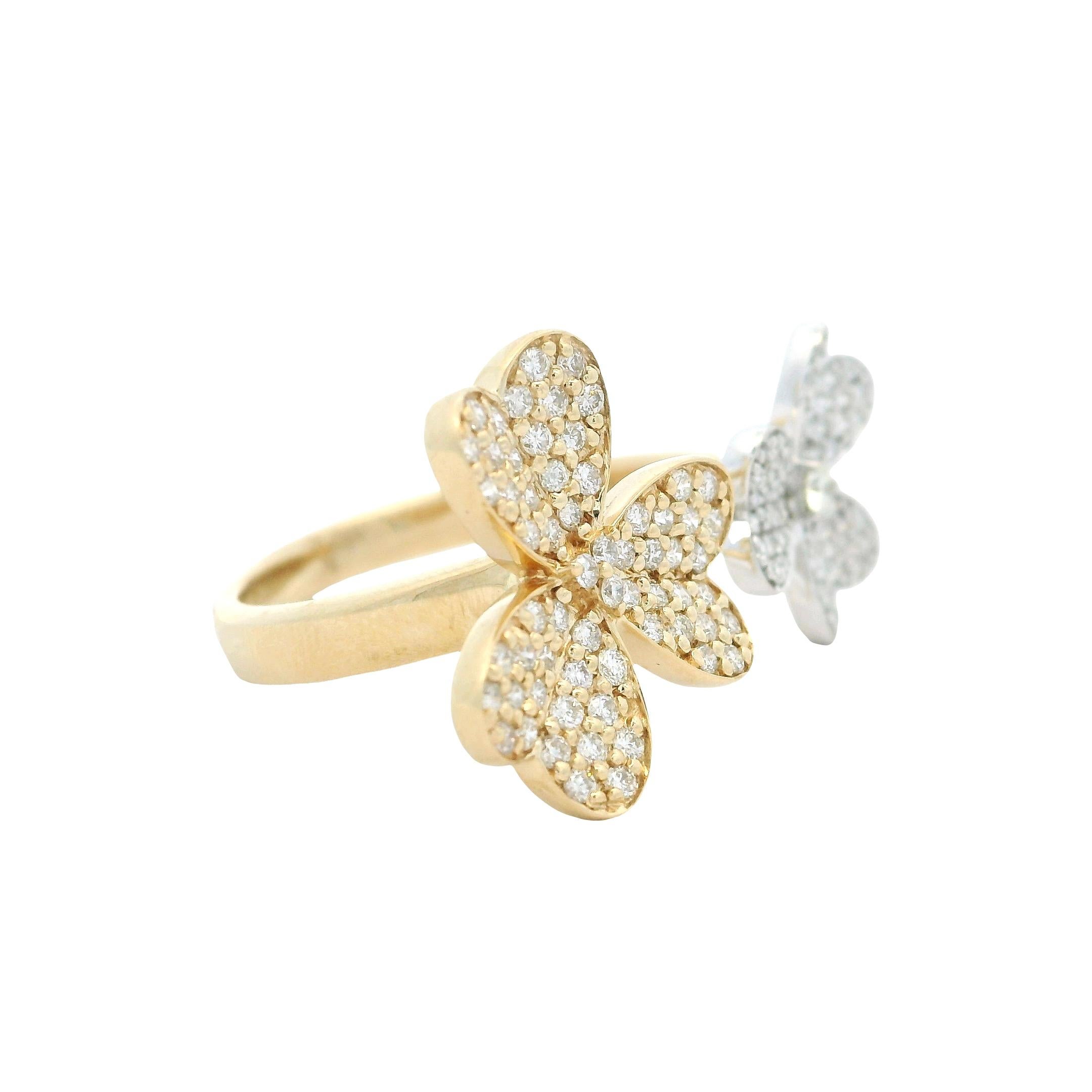Diamant-Doppelklee-Ring aus 14K zweifarbigem Gold - 1,10 Karat im Zustand „Neu“ im Angebot in Miami, FL