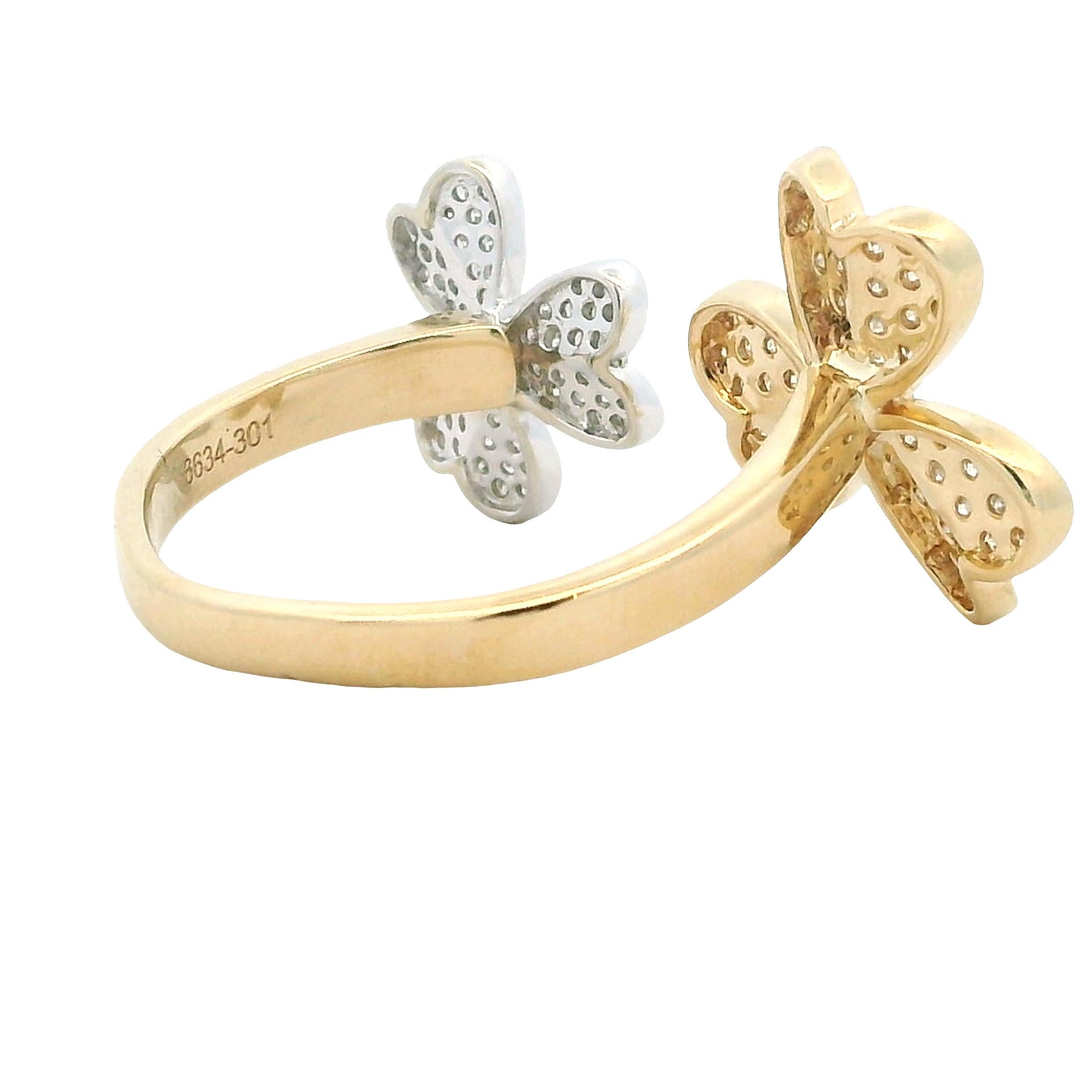 Diamant-Doppelklee-Ring aus 14K zweifarbigem Gold - 1,10 Karat im Angebot 1