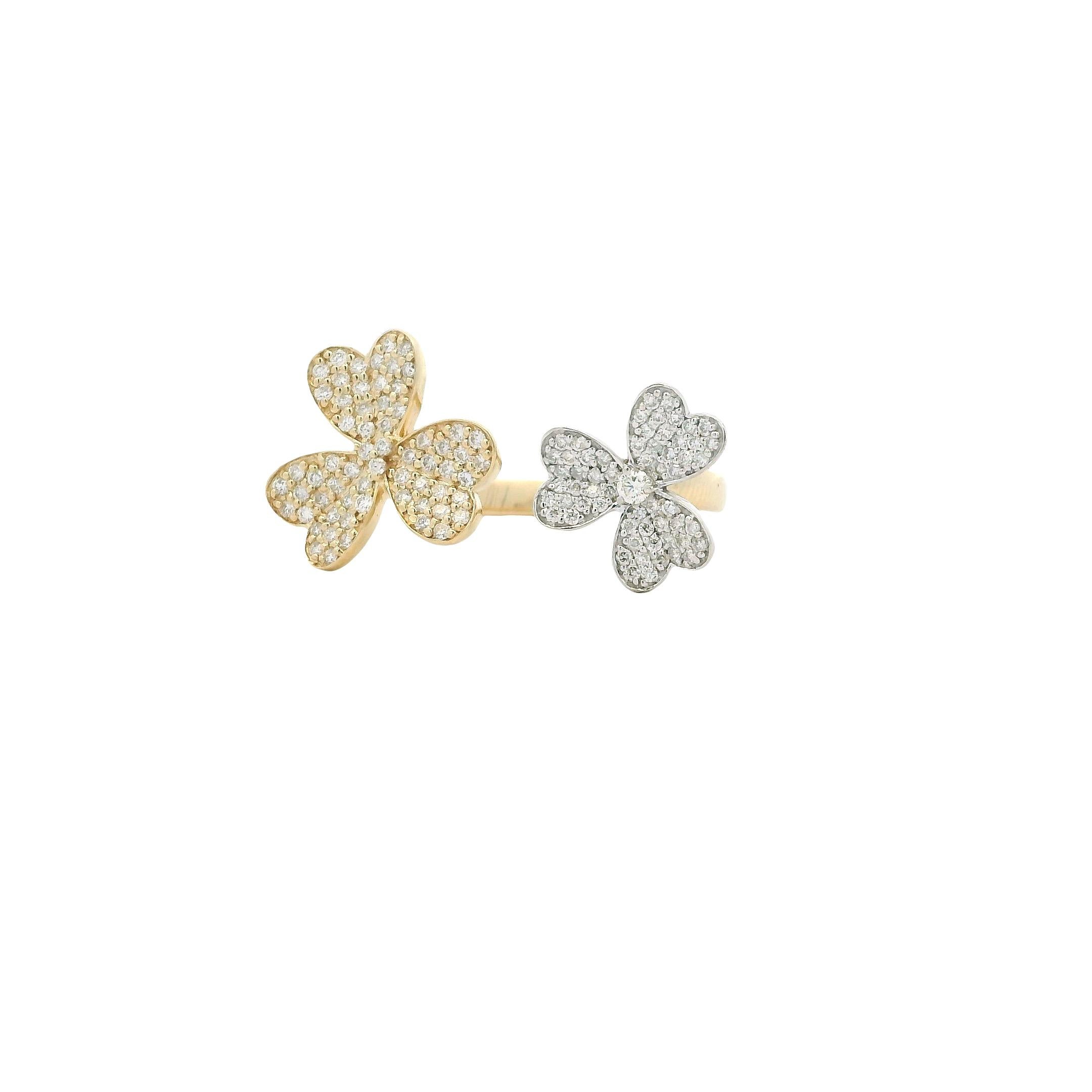 Diamant-Doppelklee-Ring aus 14K zweifarbigem Gold - 1,10 Karat im Angebot 3