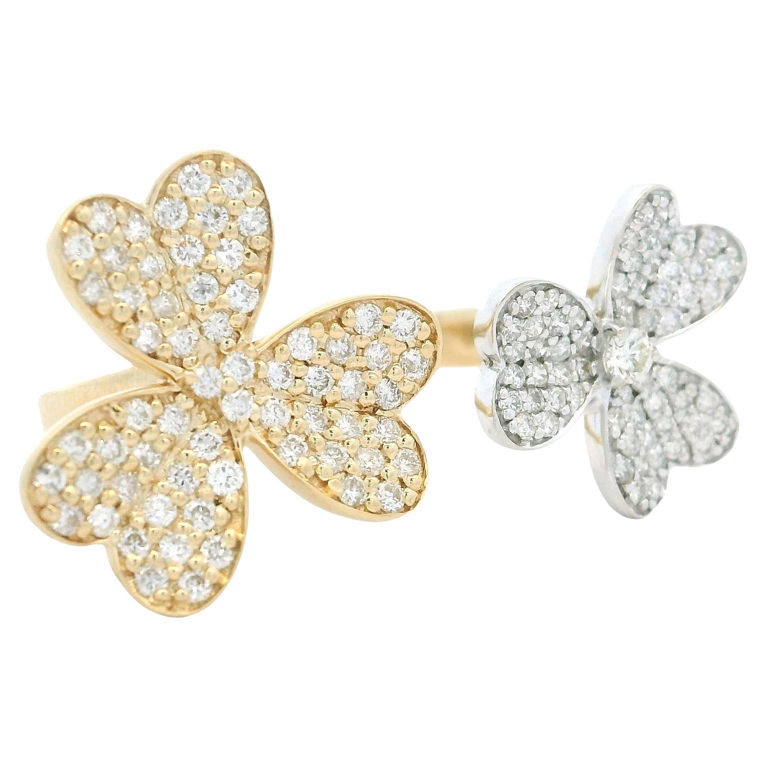 Diamant-Doppelklee-Ring aus 14K zweifarbigem Gold - 1,10 Karat im Angebot