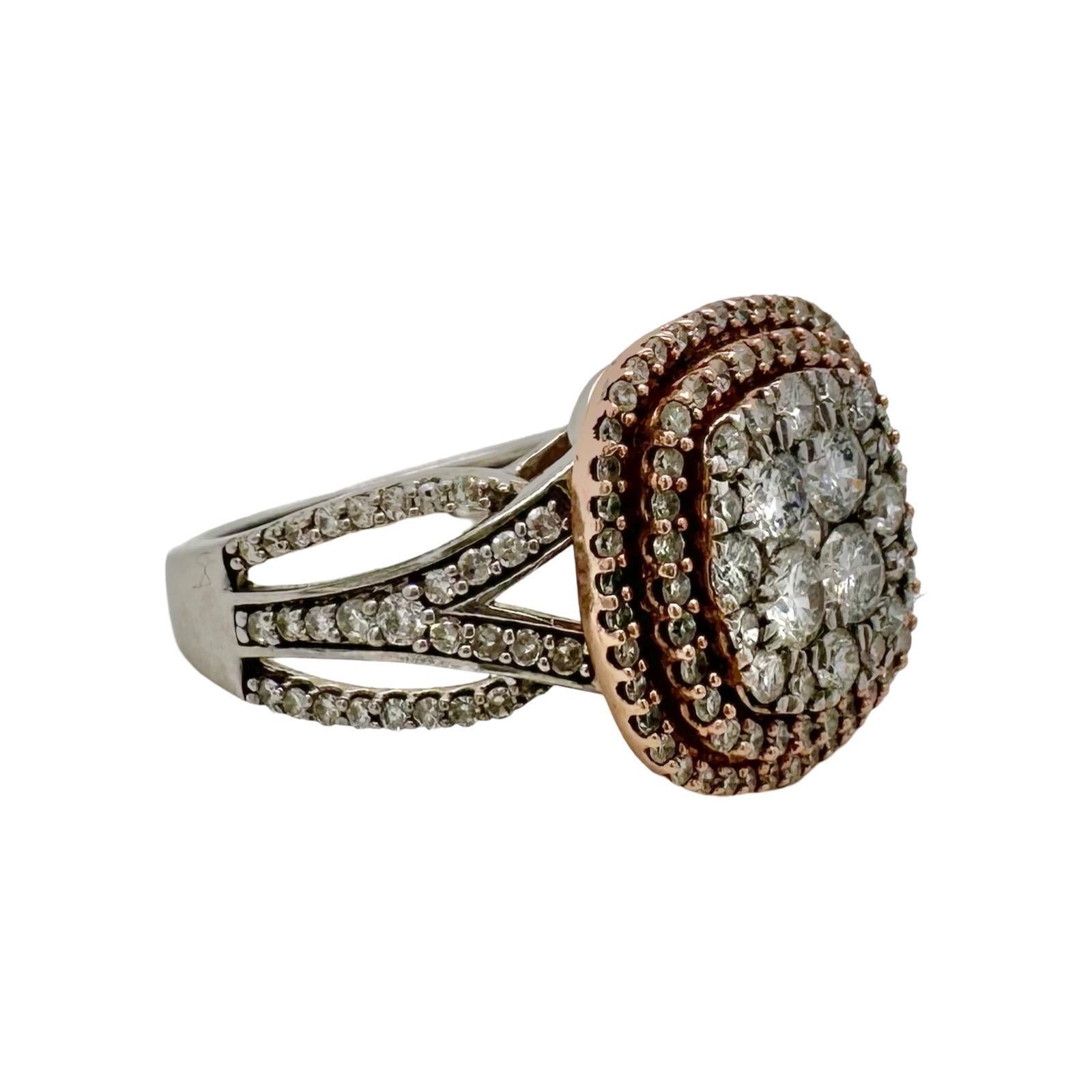 Style: Engagement Ring, Split Shank
Material: Rose & White Gold
Metal Purity: 10k
Stones: Round Diamonds
Approximate Carat Weight: 2.0 ct
Ring Size: 5.25
Total Item Weight: 4.3 grams
Sizable: YES