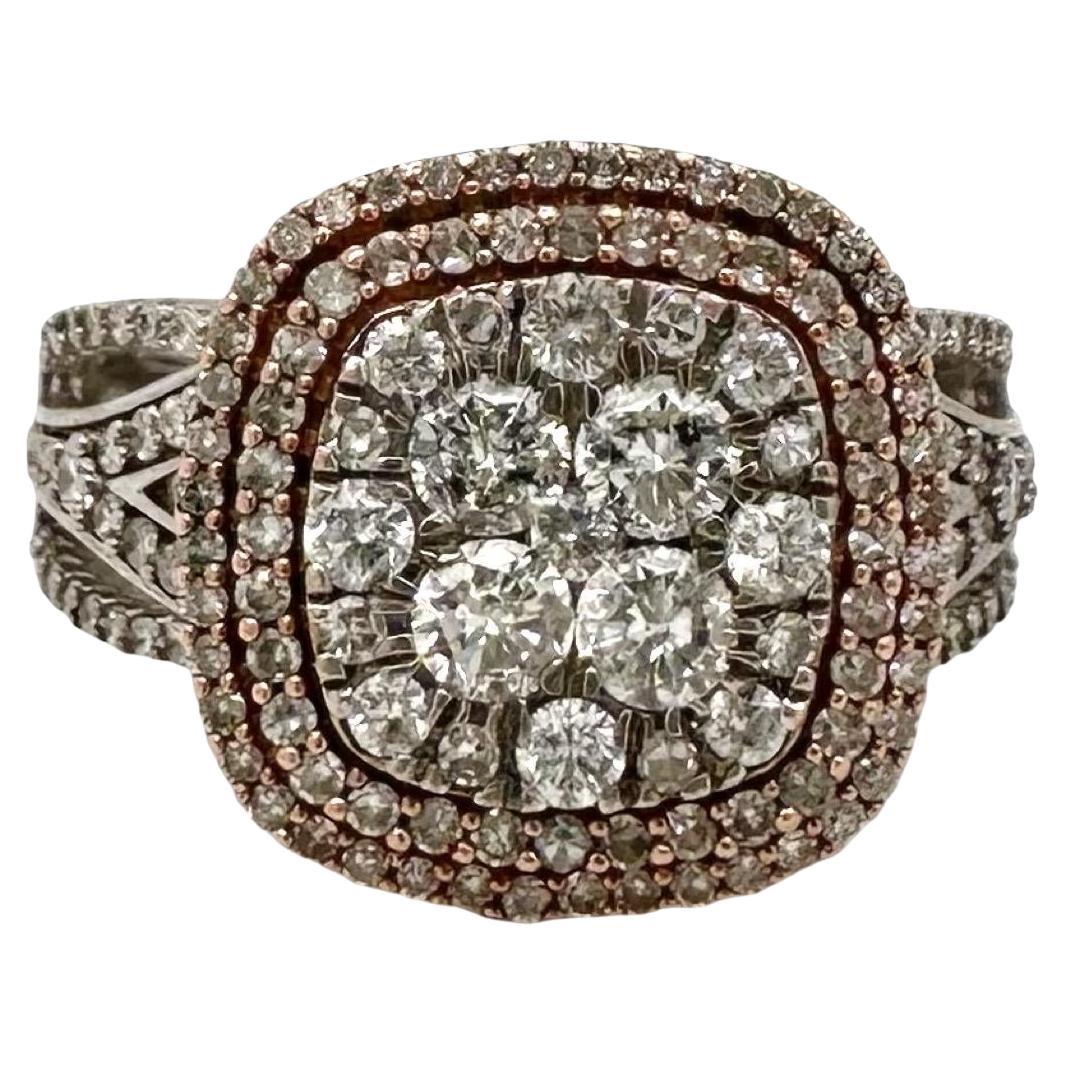 Diamond Double Cushion Frame Split Shank Bridal Set, Rose & White Gold, Sizable For Sale