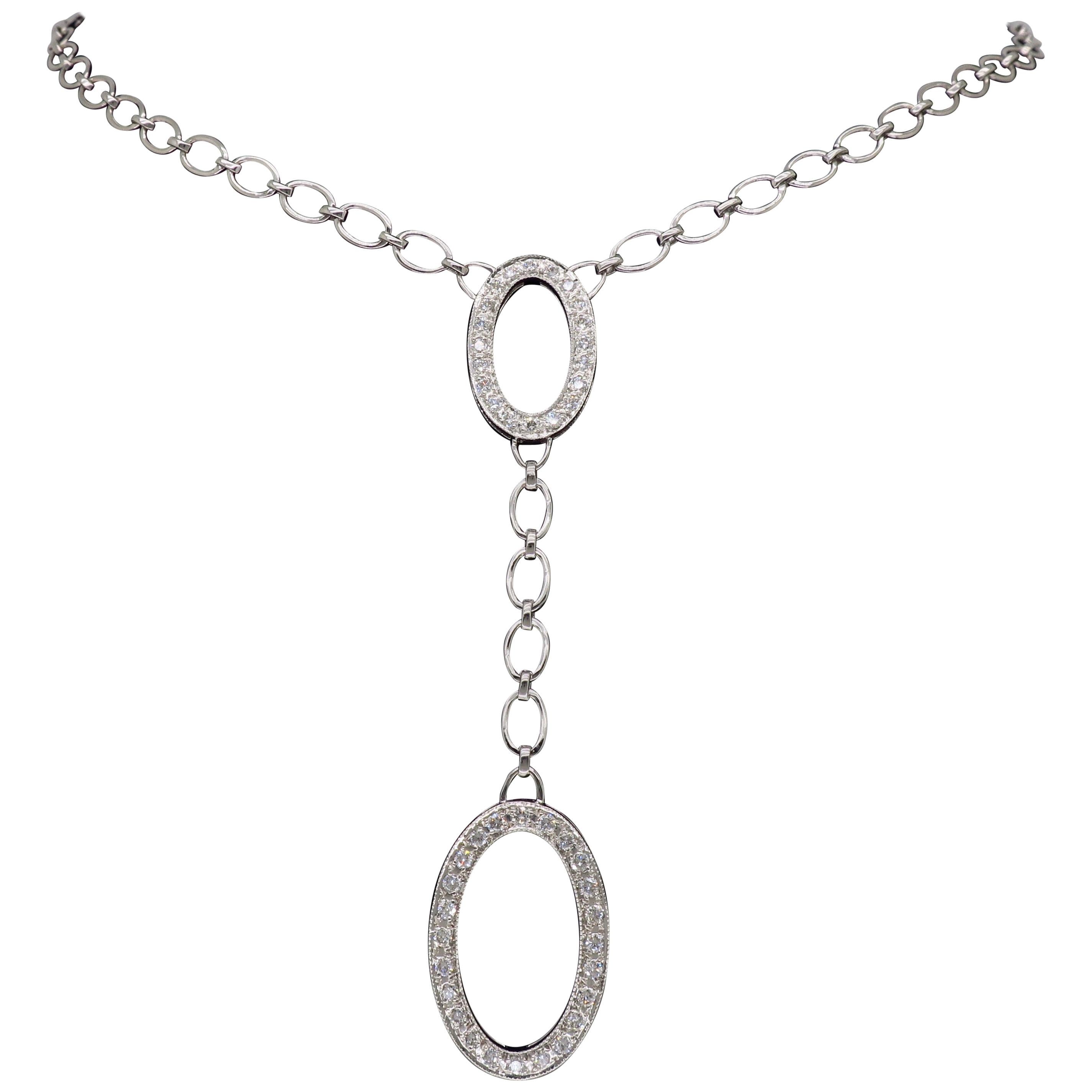 Diamond Double Drop Necklace in 18 Karat White Gold For Sale